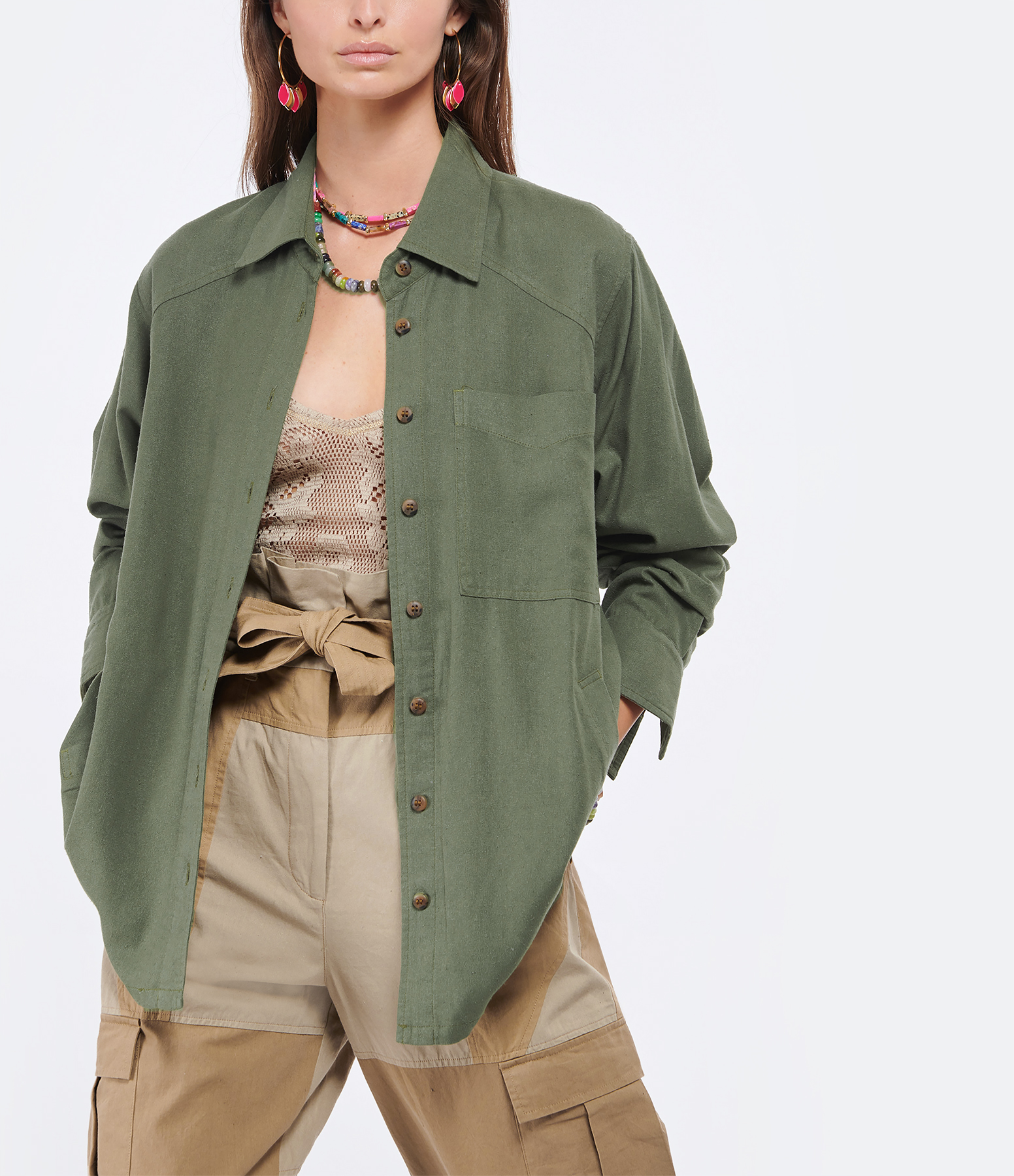 Travis Olive Green Silk Shirt
