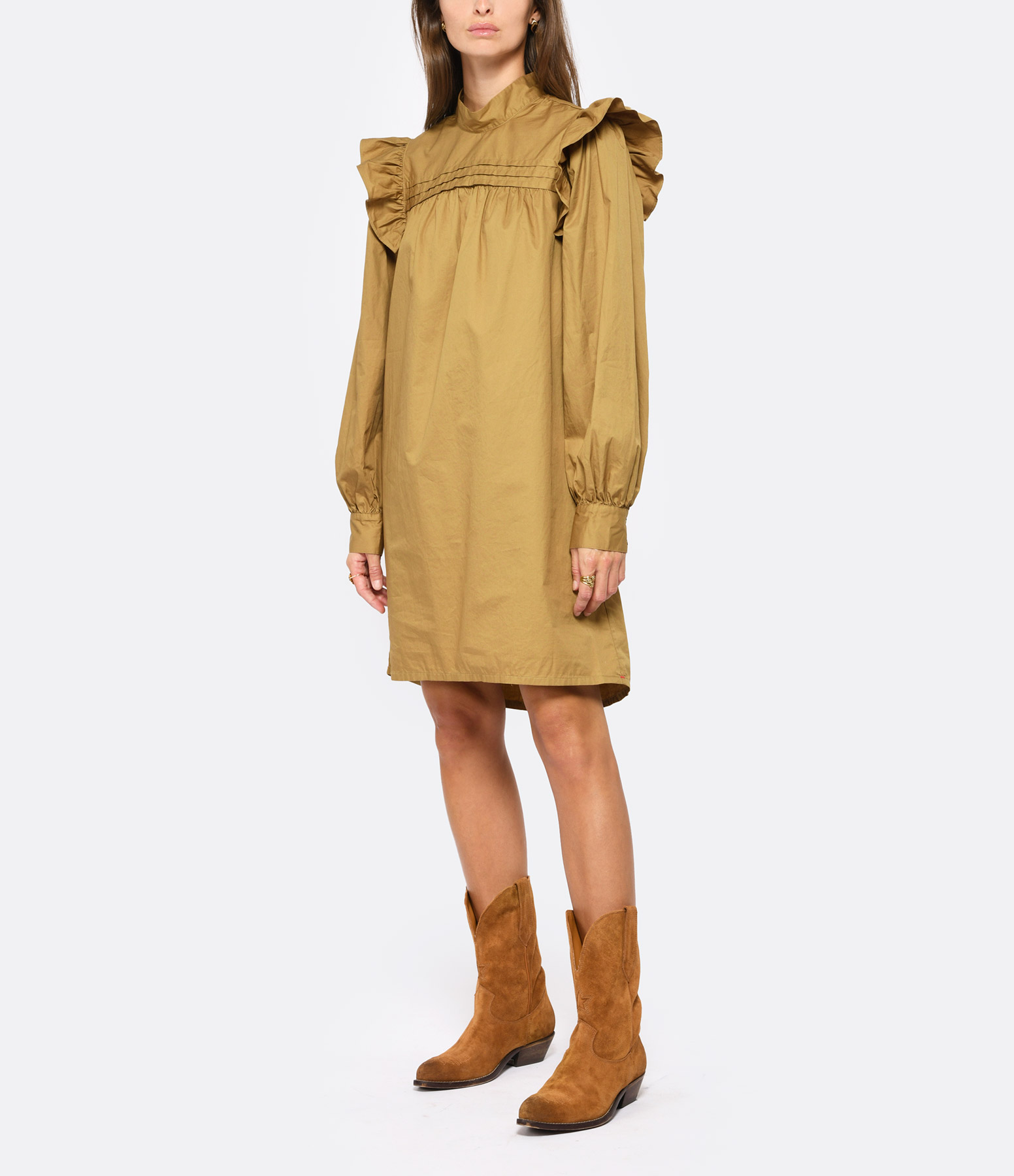 Nyla Cotton Dress in Brown and Gold