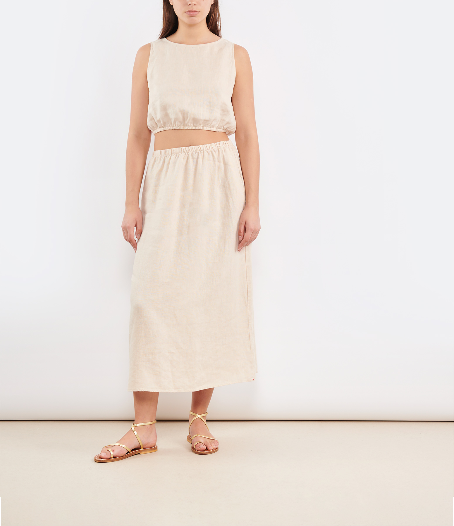 Lorette Wheat Linen Midi Skirt