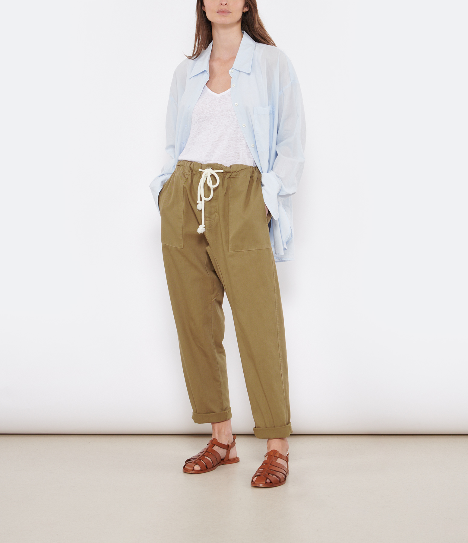 Eliott Cotton Trousers in Misted Moss