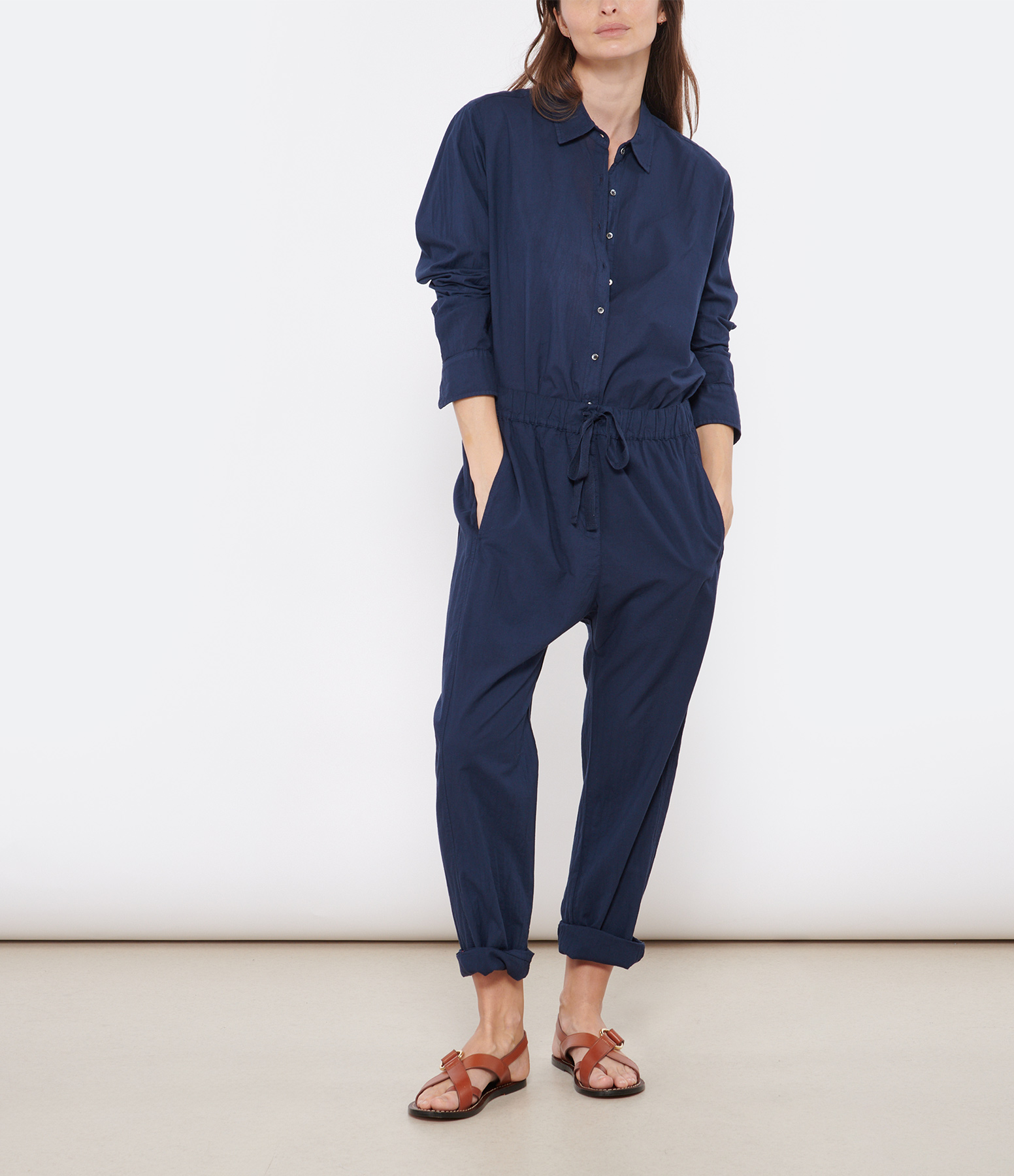 Navy Cotton Draper Trousers