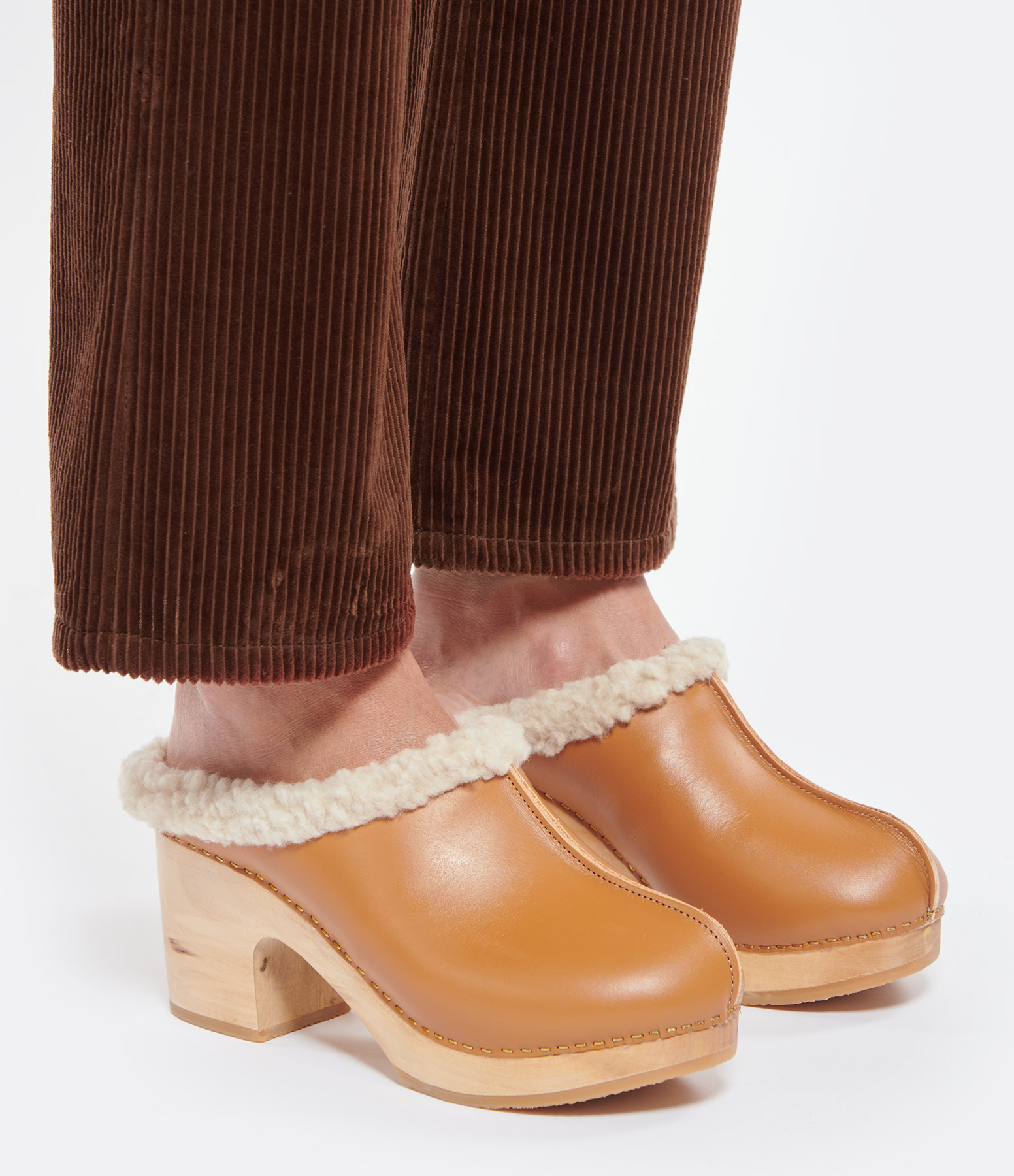 Ygloo Wood and Leather Clogs in Camel