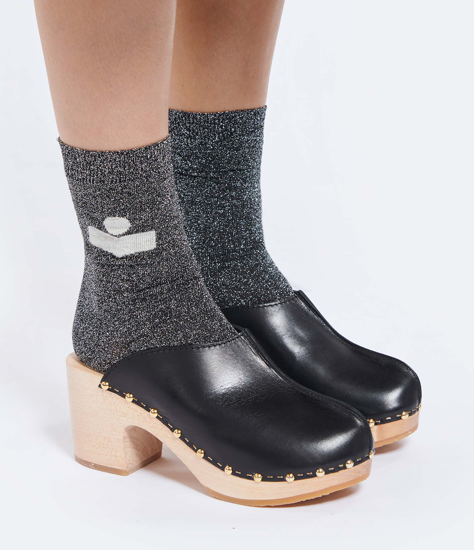 Yndies Black Wood and Leather Clogs