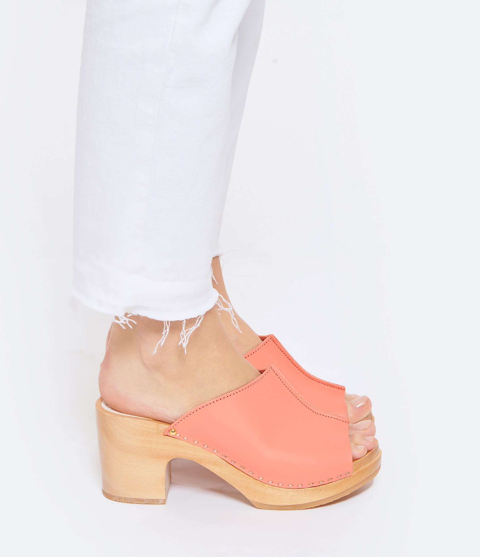 Ydol Clogs in Neon Orange Leather