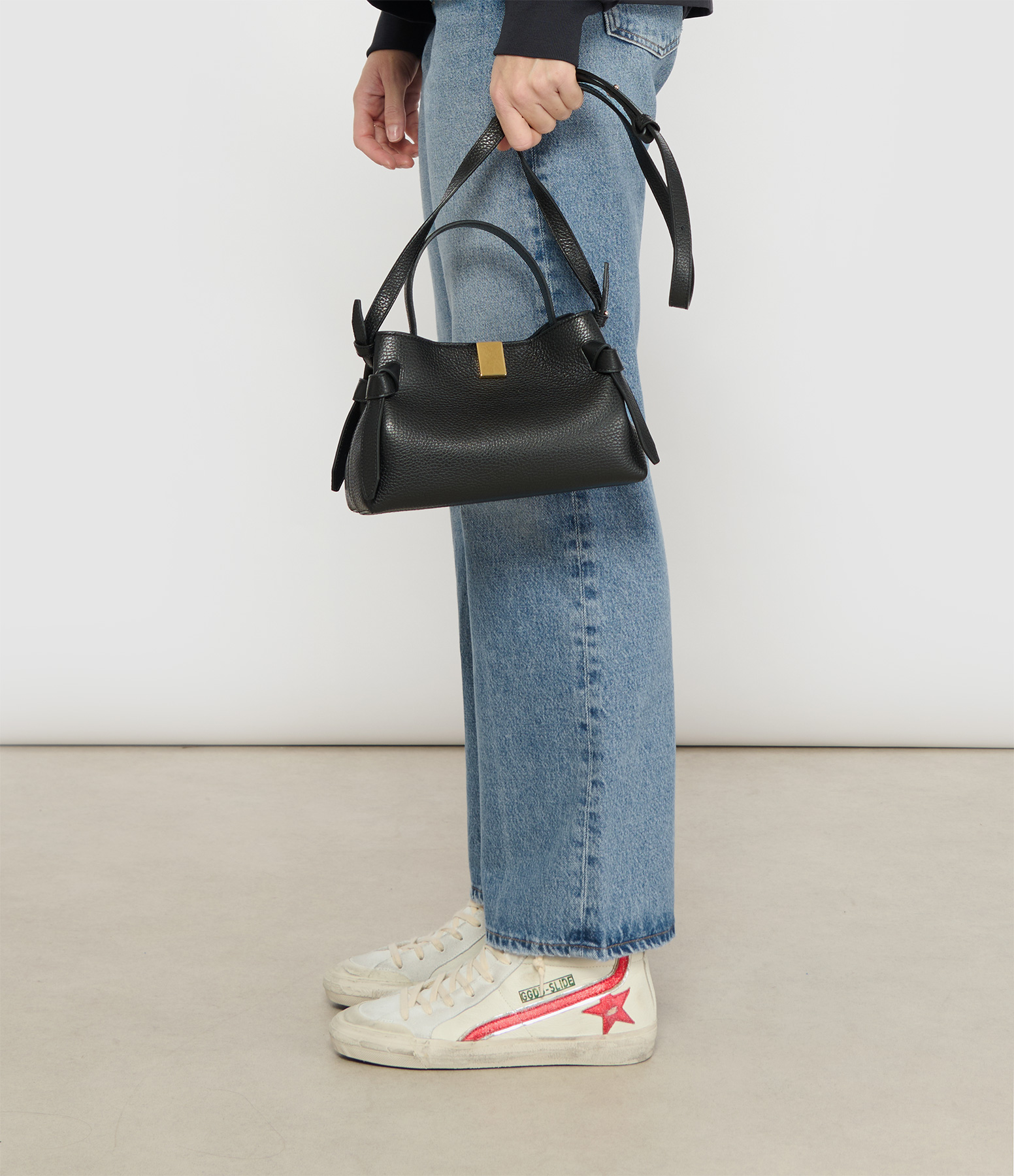 Black Grained Leather Mini Gyoza Bag