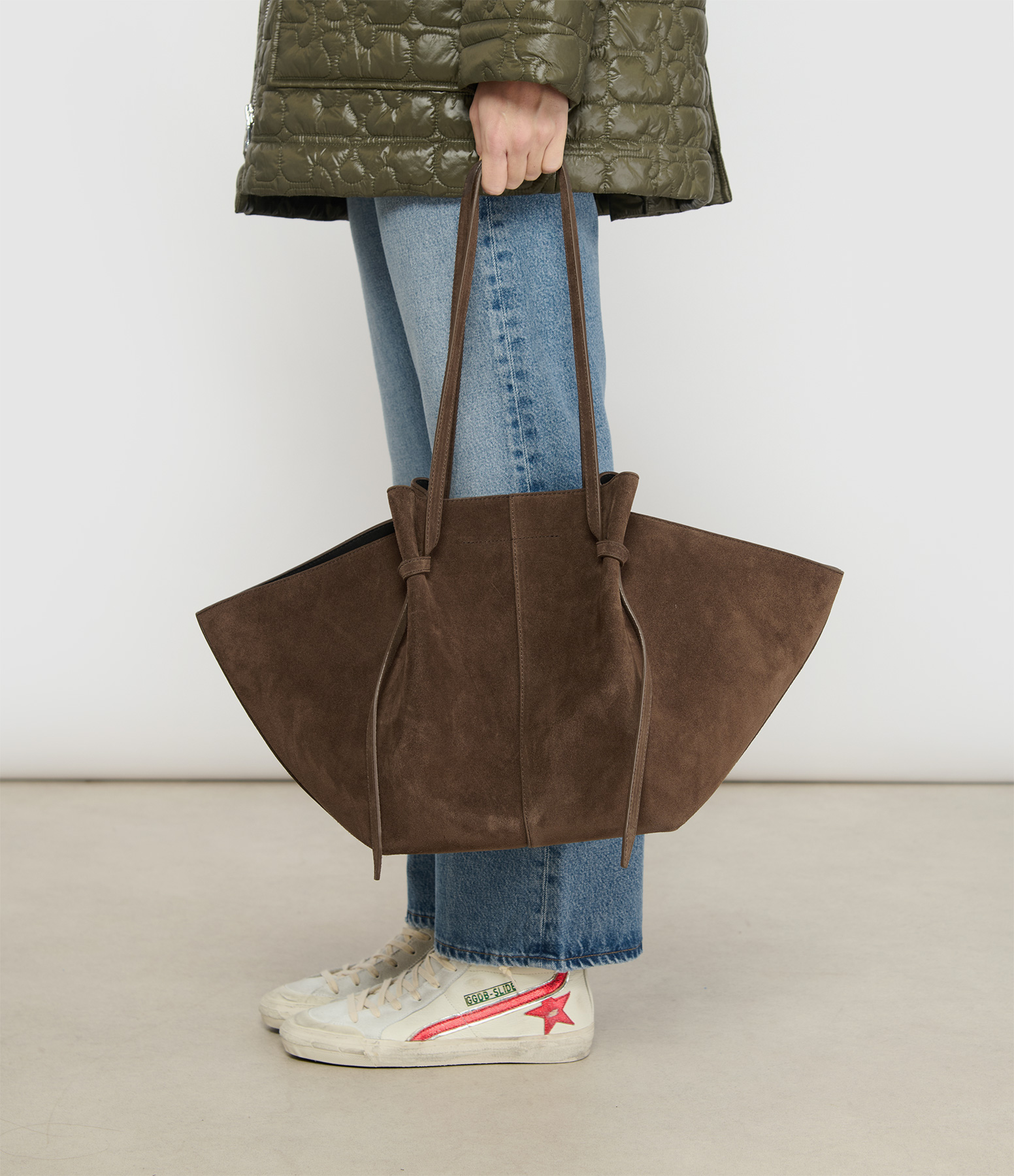 Large Chocolate Suede Mochi Bag