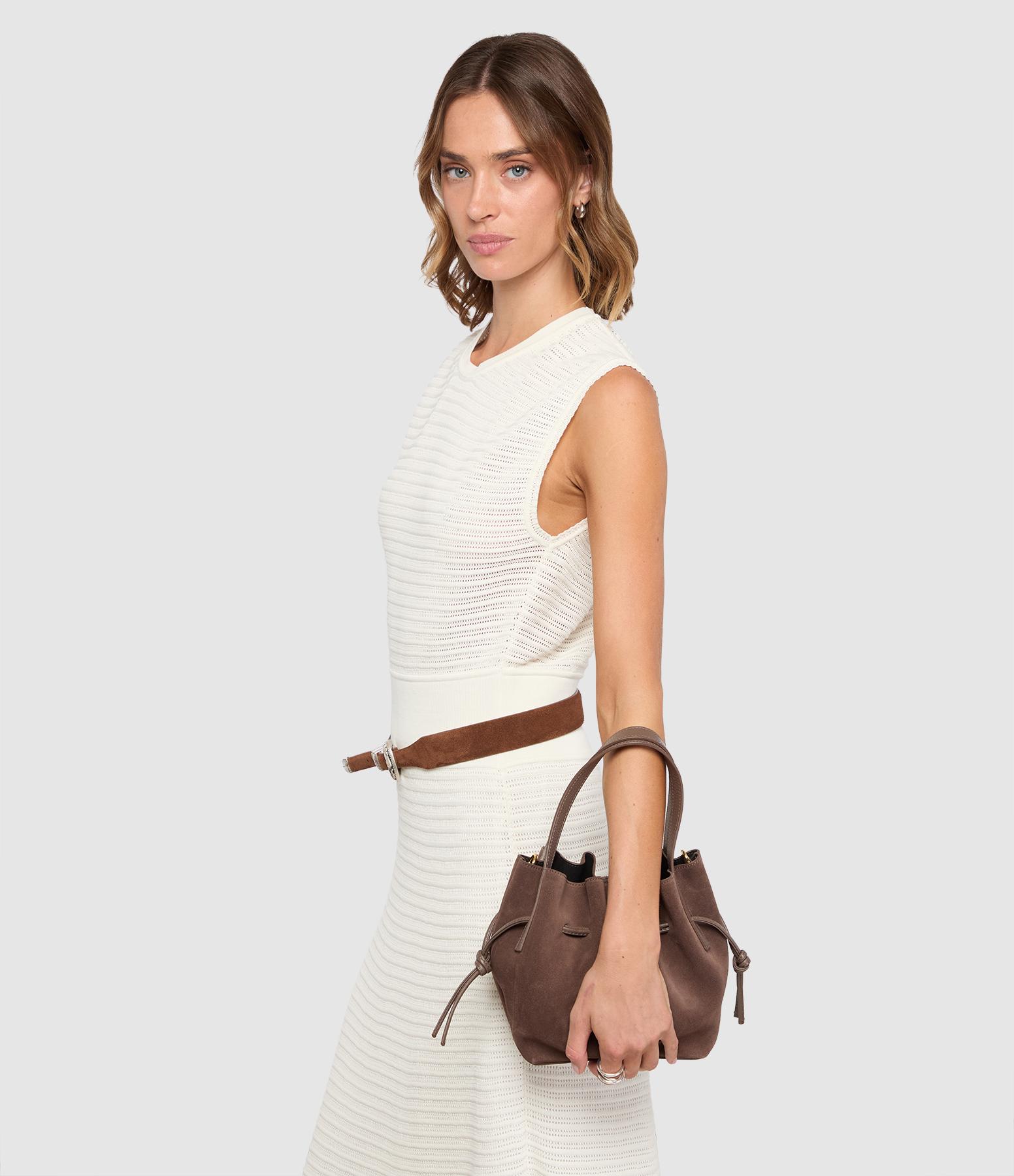 Nutmeg Suede Mini Scallop Tote Bag