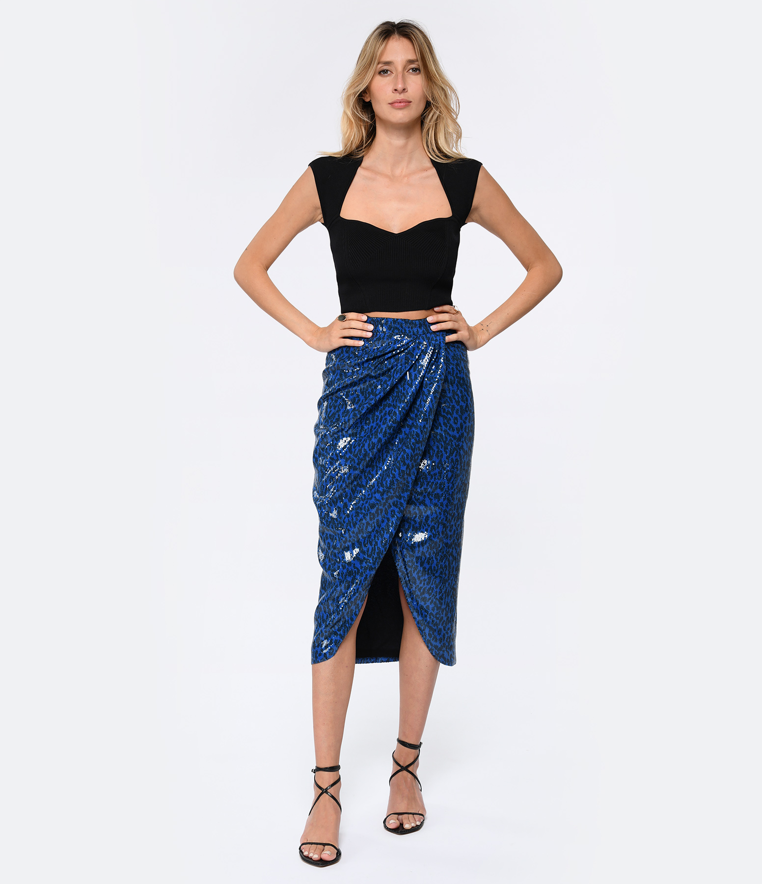 Jamelia Long Skirt with Sequins in Azure Blue