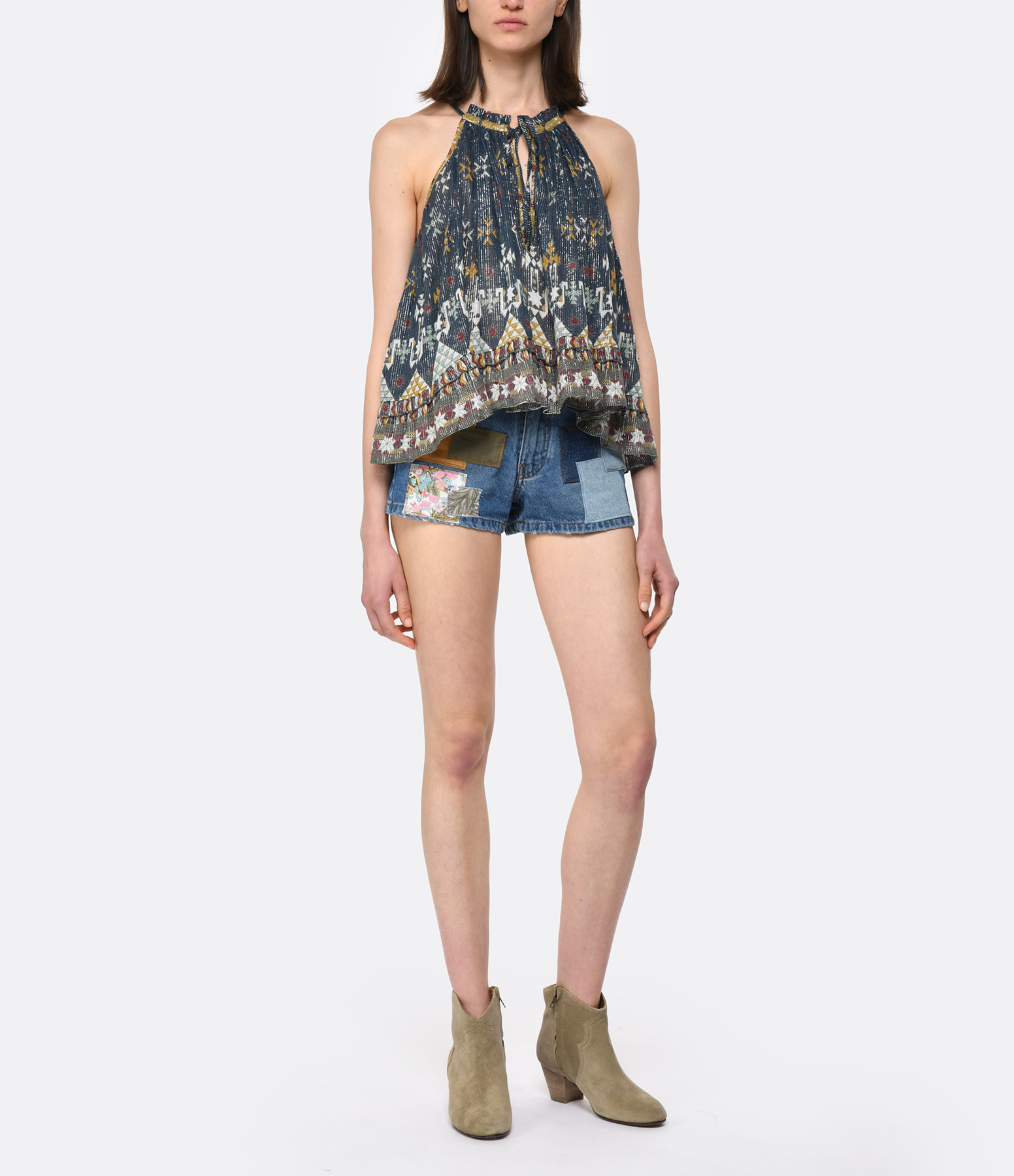 Sina Light Blue Cotton Denim Shorts