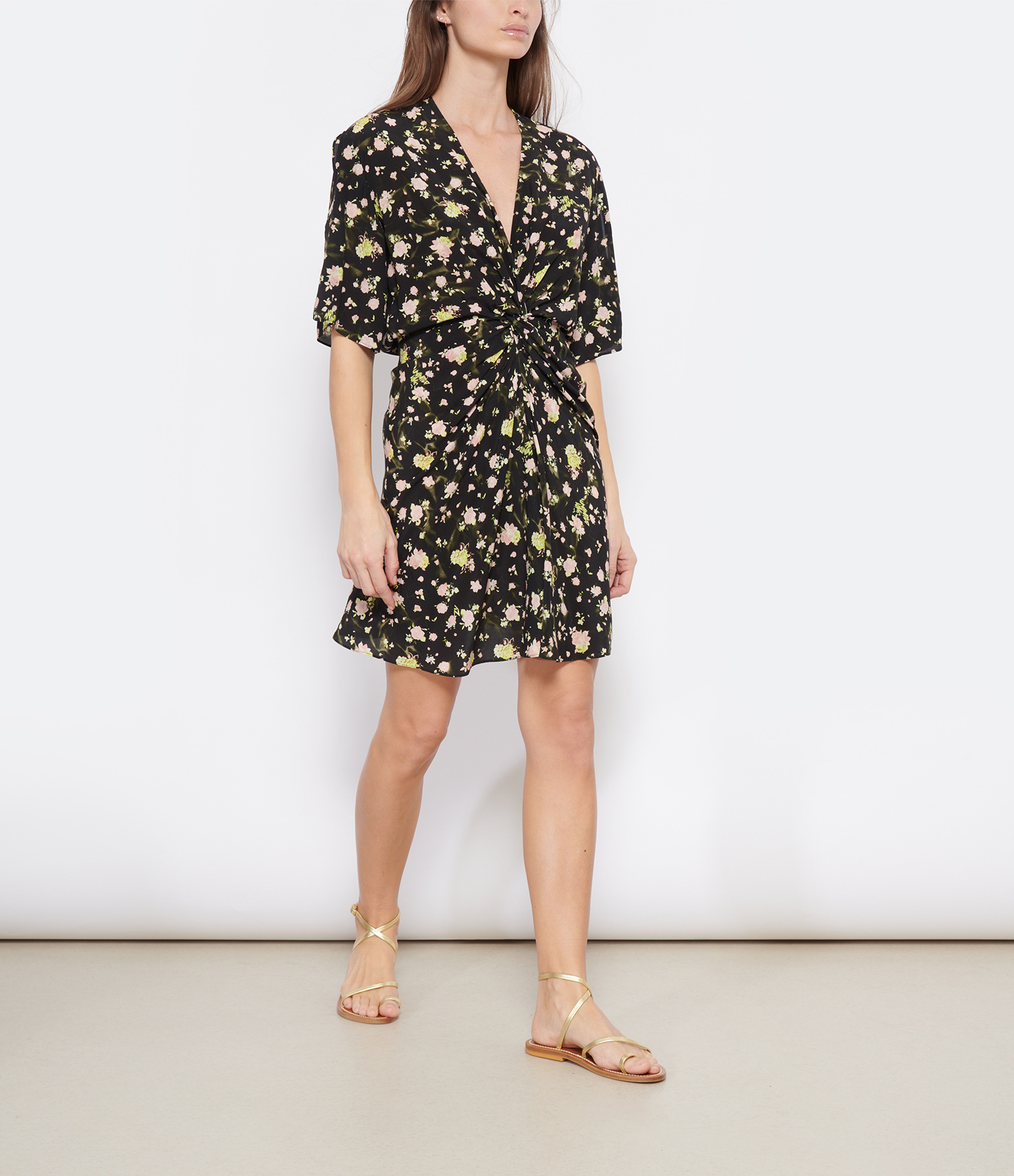 Rozom Soft Crinkle Roses Long Dress – Black