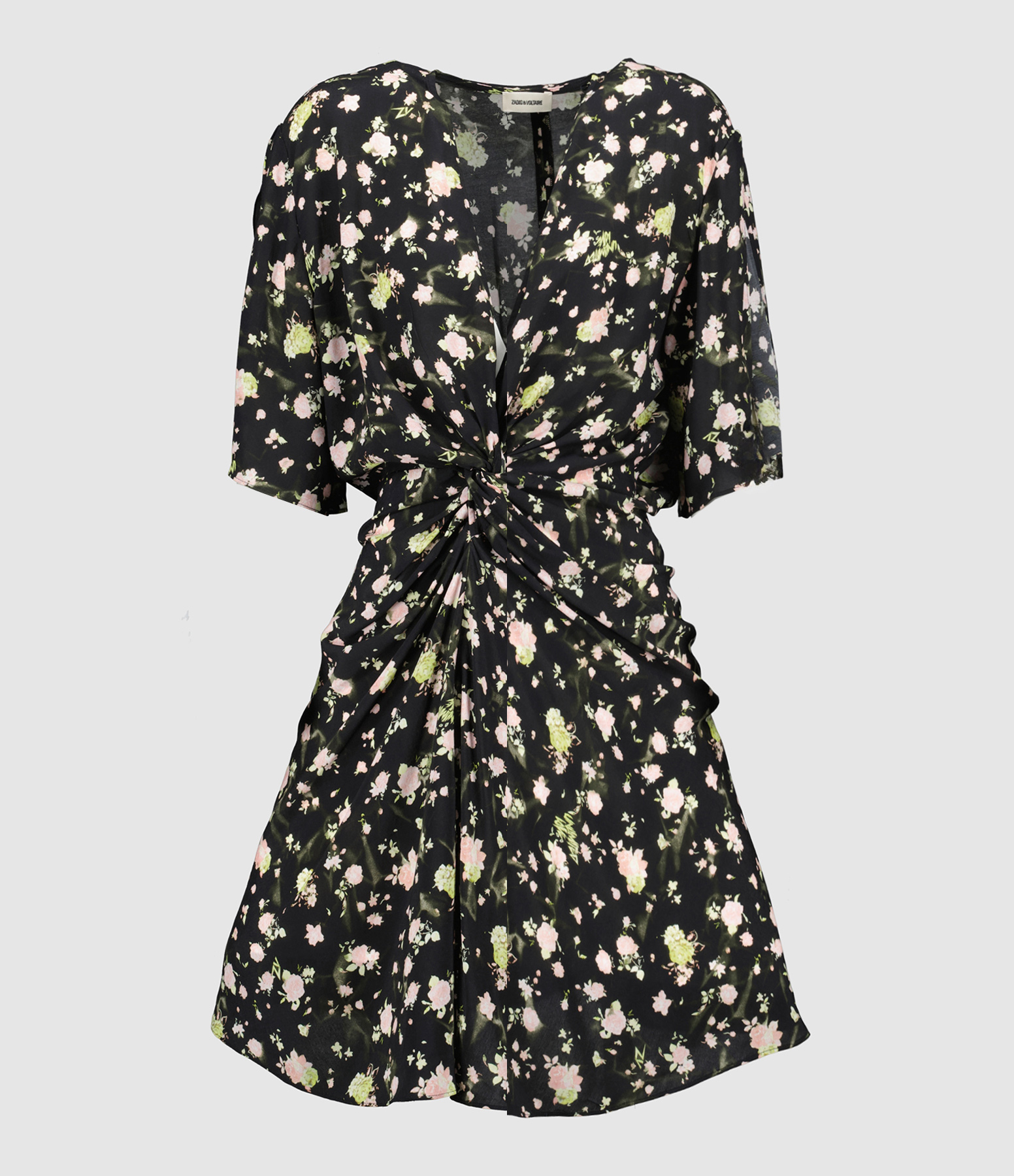 Rozom Soft Crinkle Roses Long Dress – Black