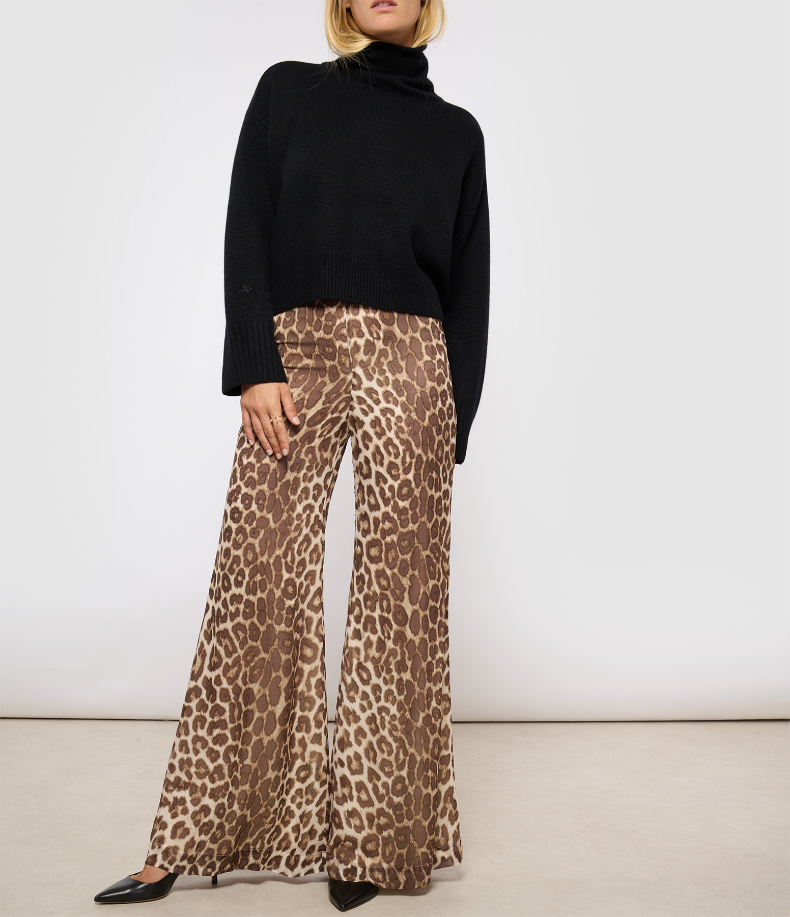 Chocolate Leopard Print Flare Trousers