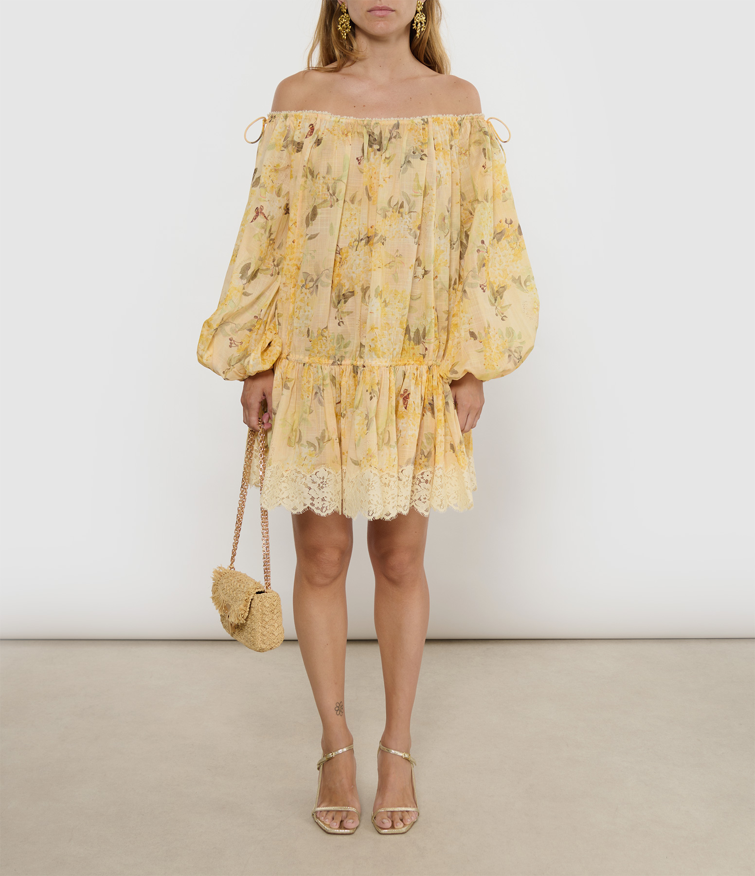Cascadian Short Dress – Yellow Botanical Floral