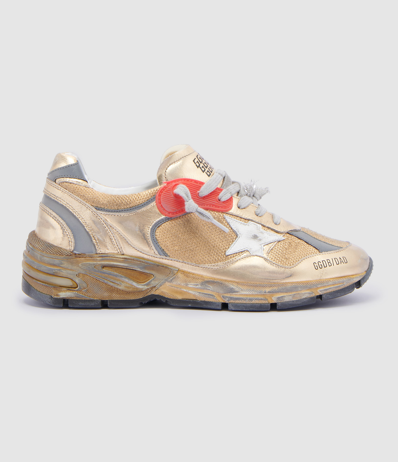 Baskets Homme Running Dad Cuir Rouge Doré