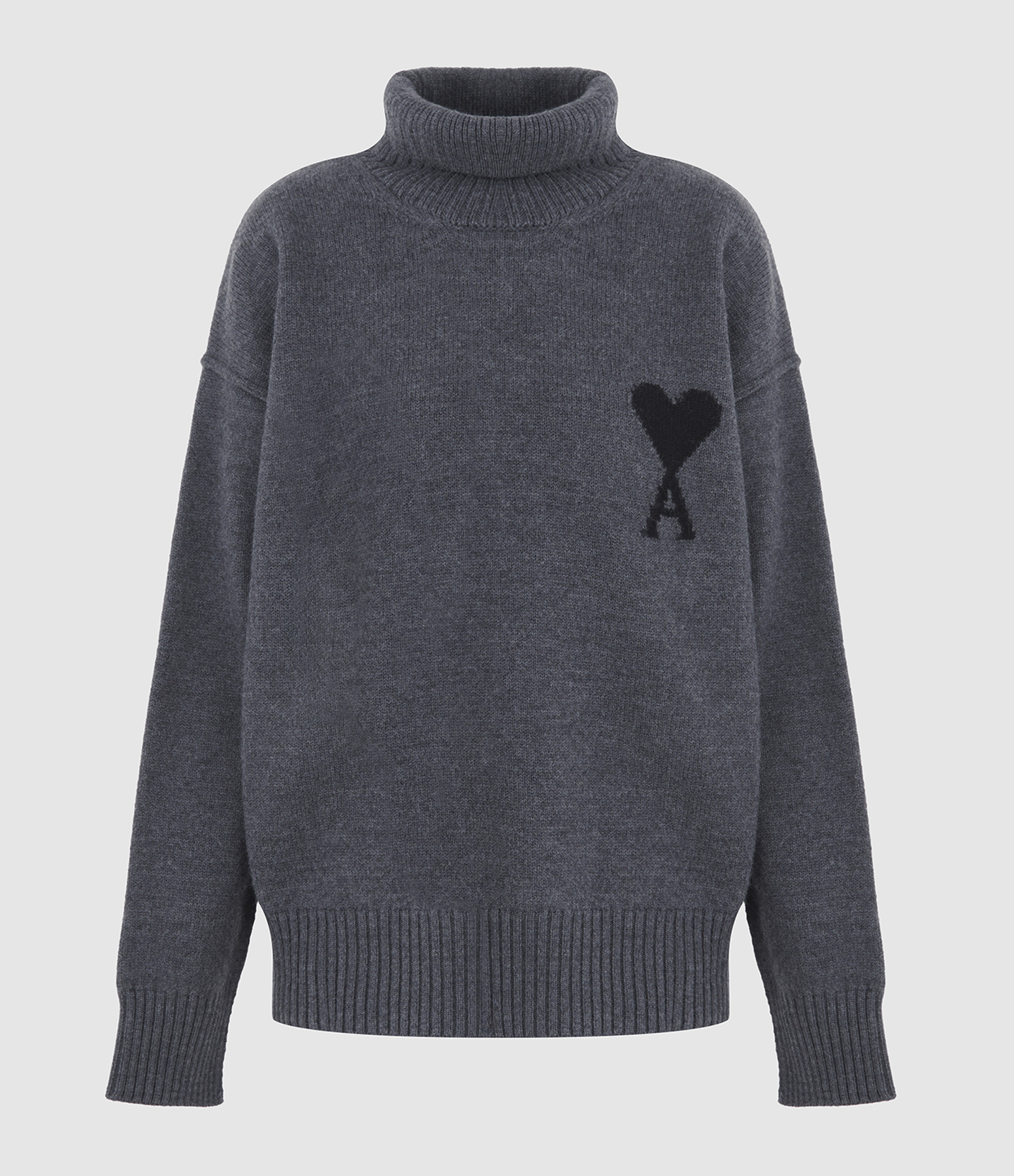 AMI PARIS - Pull Col Cheminee Ami De Coeur Gris Chine  Noir