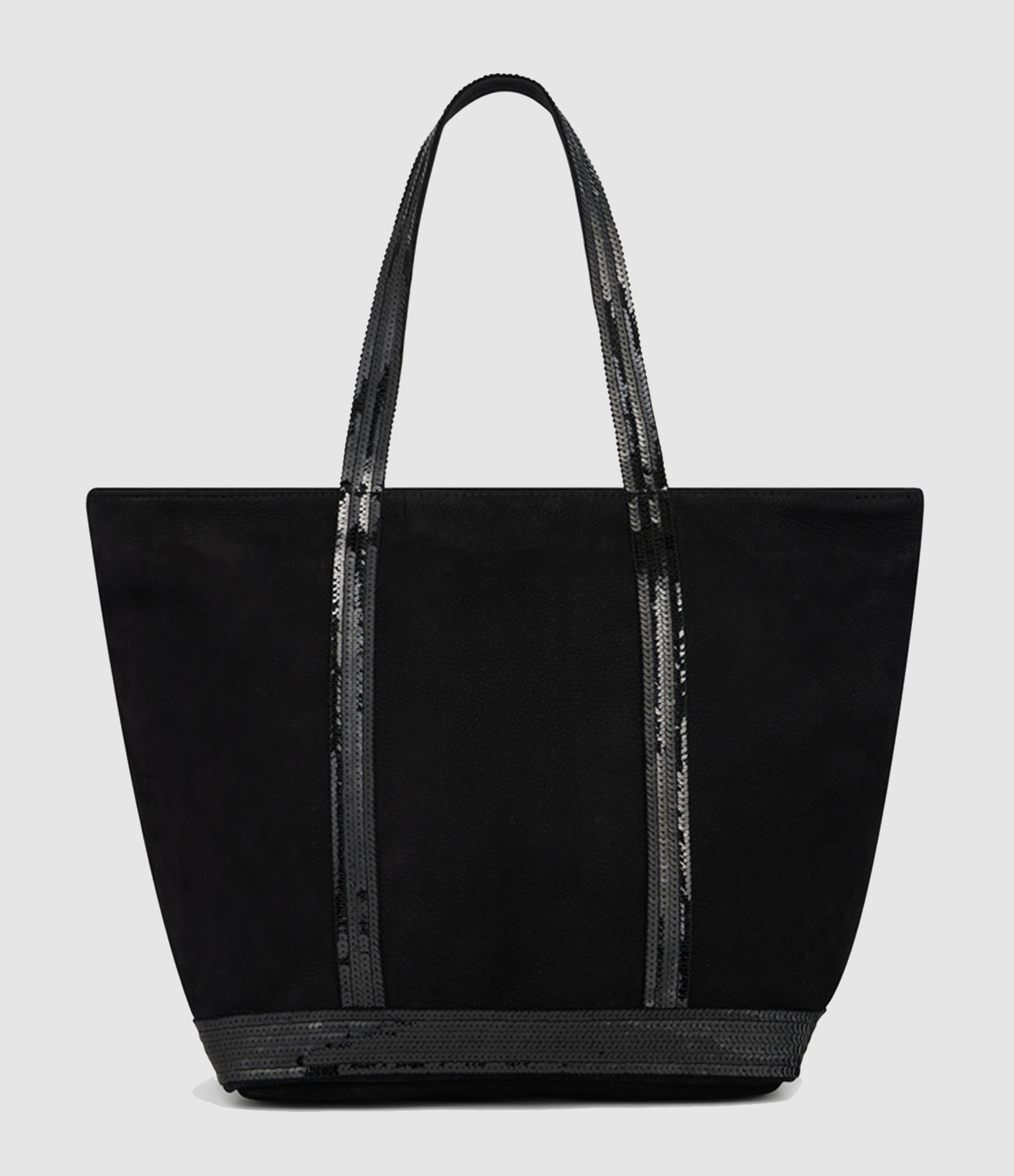 Cabas M Zippe Noir Cuir Velours