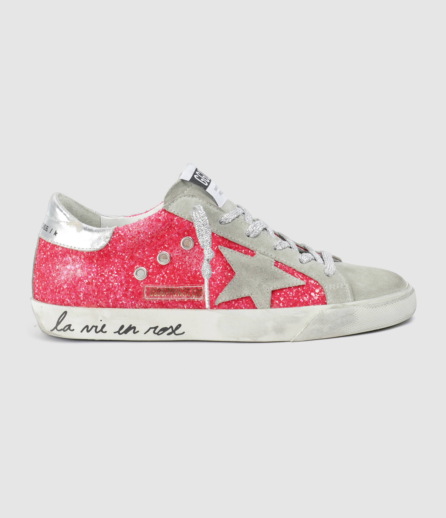GOLDEN GOOSE Baskets Superstar Cuir Suede Glitter Rose Exclusivite Lulli