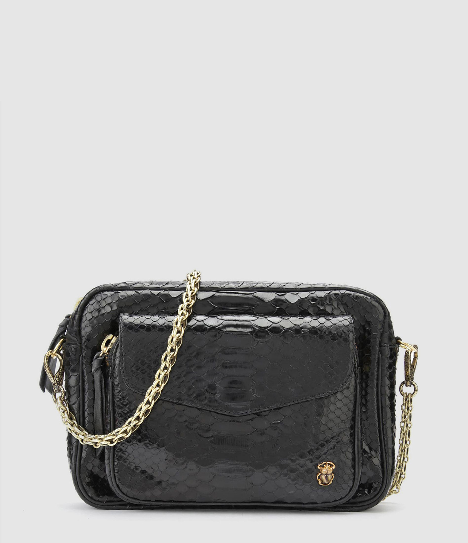 Sac Charly Python Noir Chaîne Or