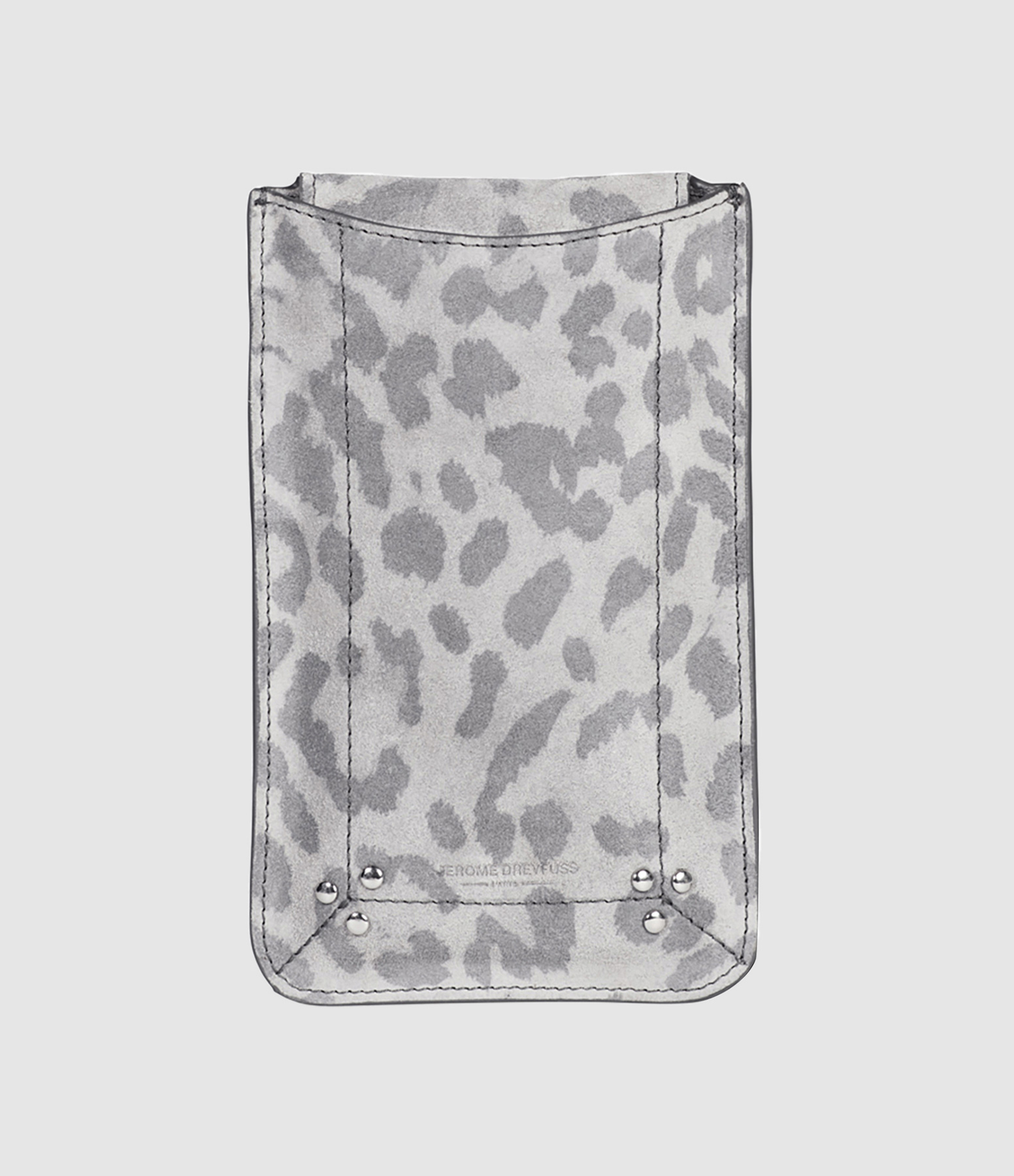 Étui Mobile Cuir Suédé Imprimé Léopard Gris