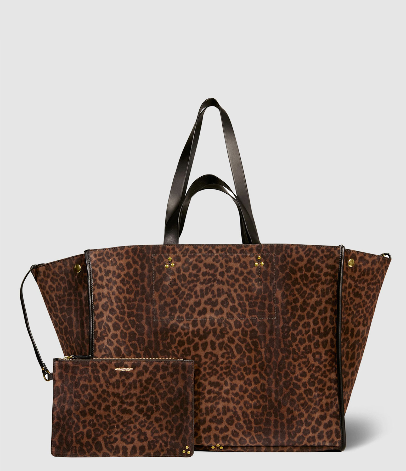 Cabas Léon L Cuir Suédé Imprimé Léopard Naturel