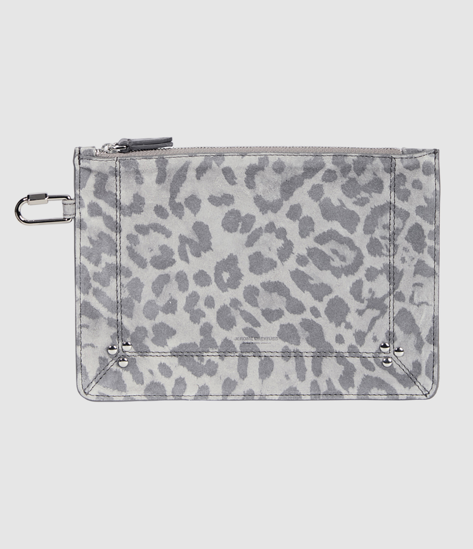 Pochette Popoche M Cuir Suédé Imprimé Léopard Gris