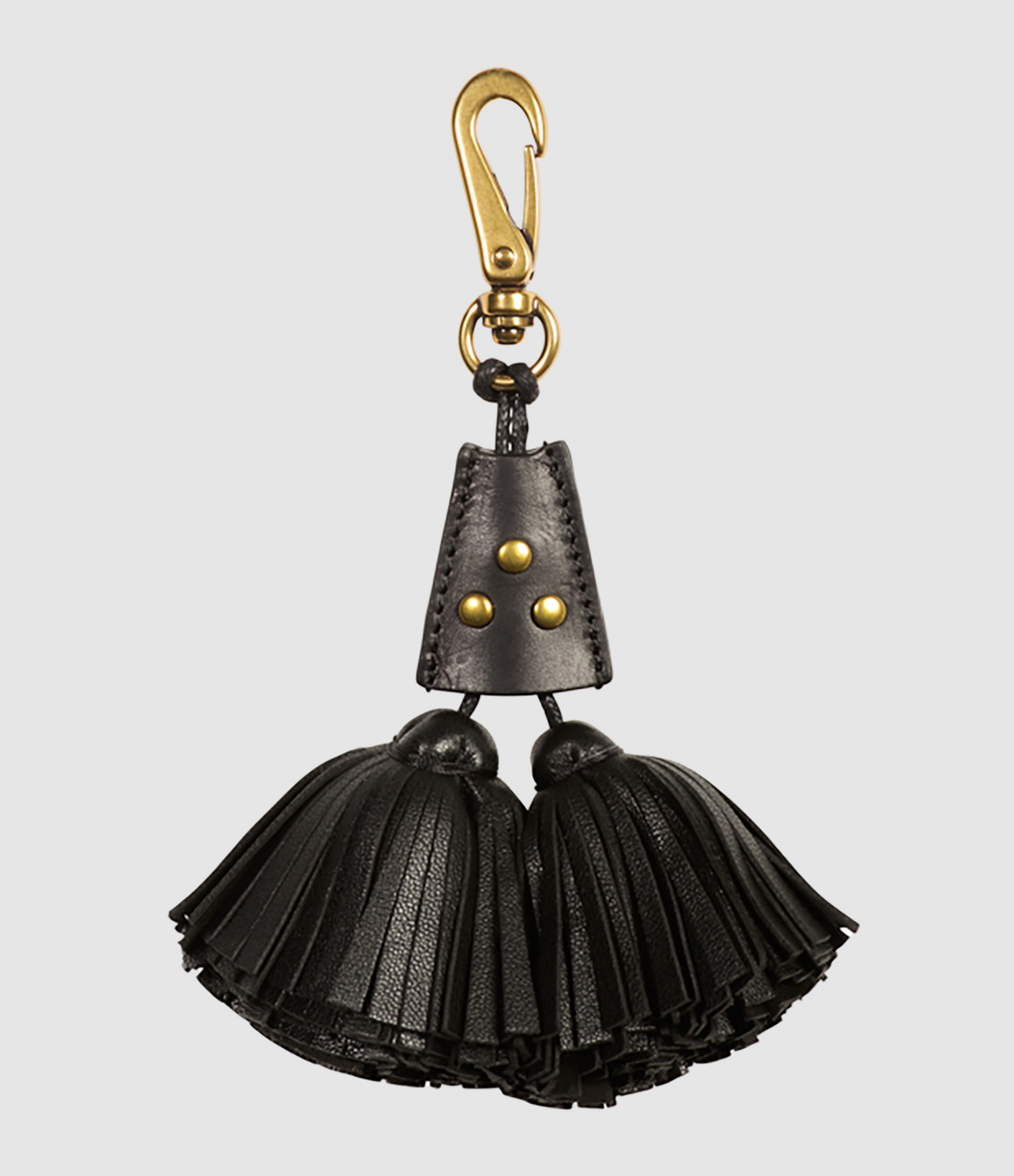 Porte-Clés Pompon Twin Cuir Noir Brass