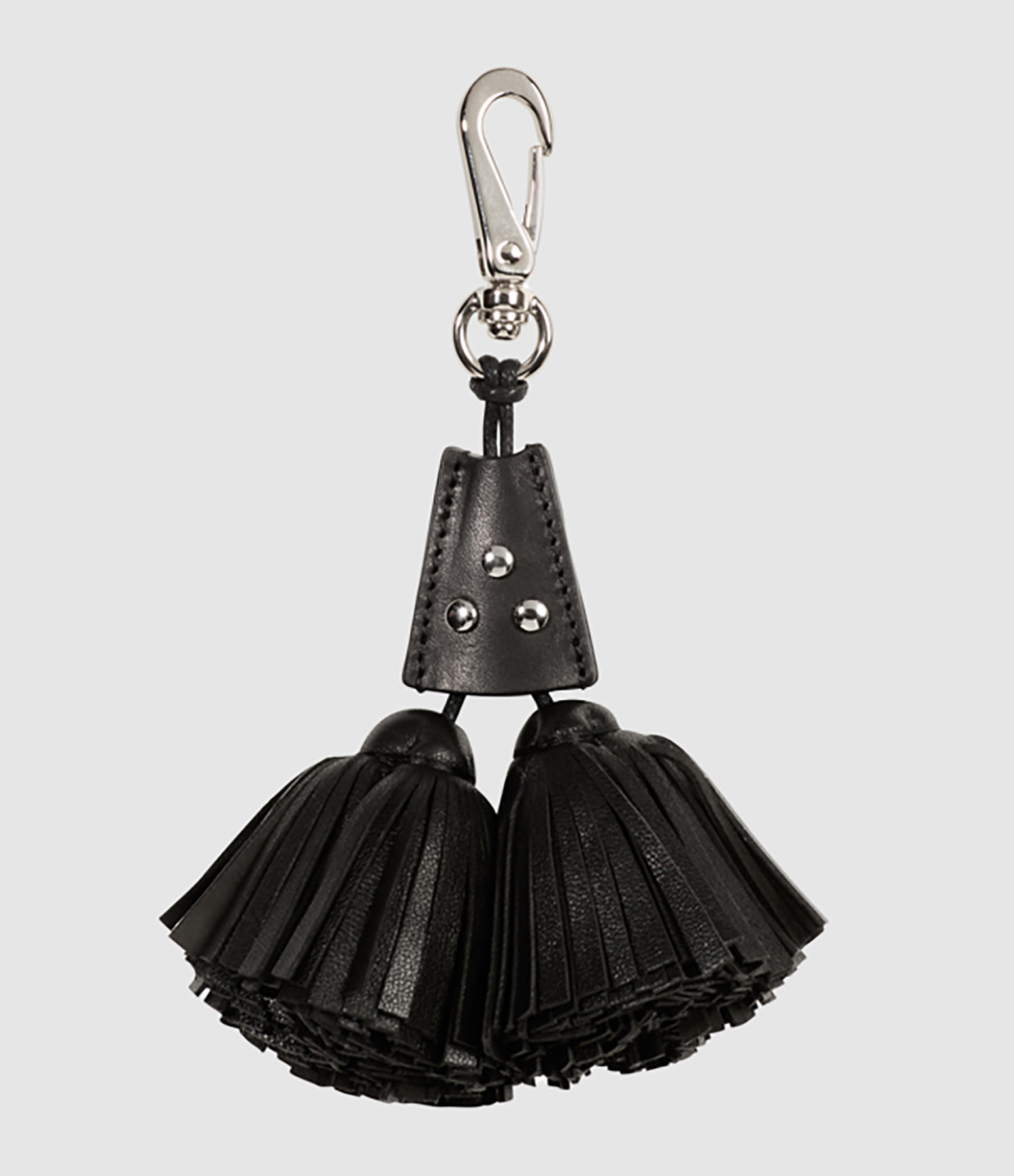 Porte-Clés Pompon Twin Cuir Noir silver