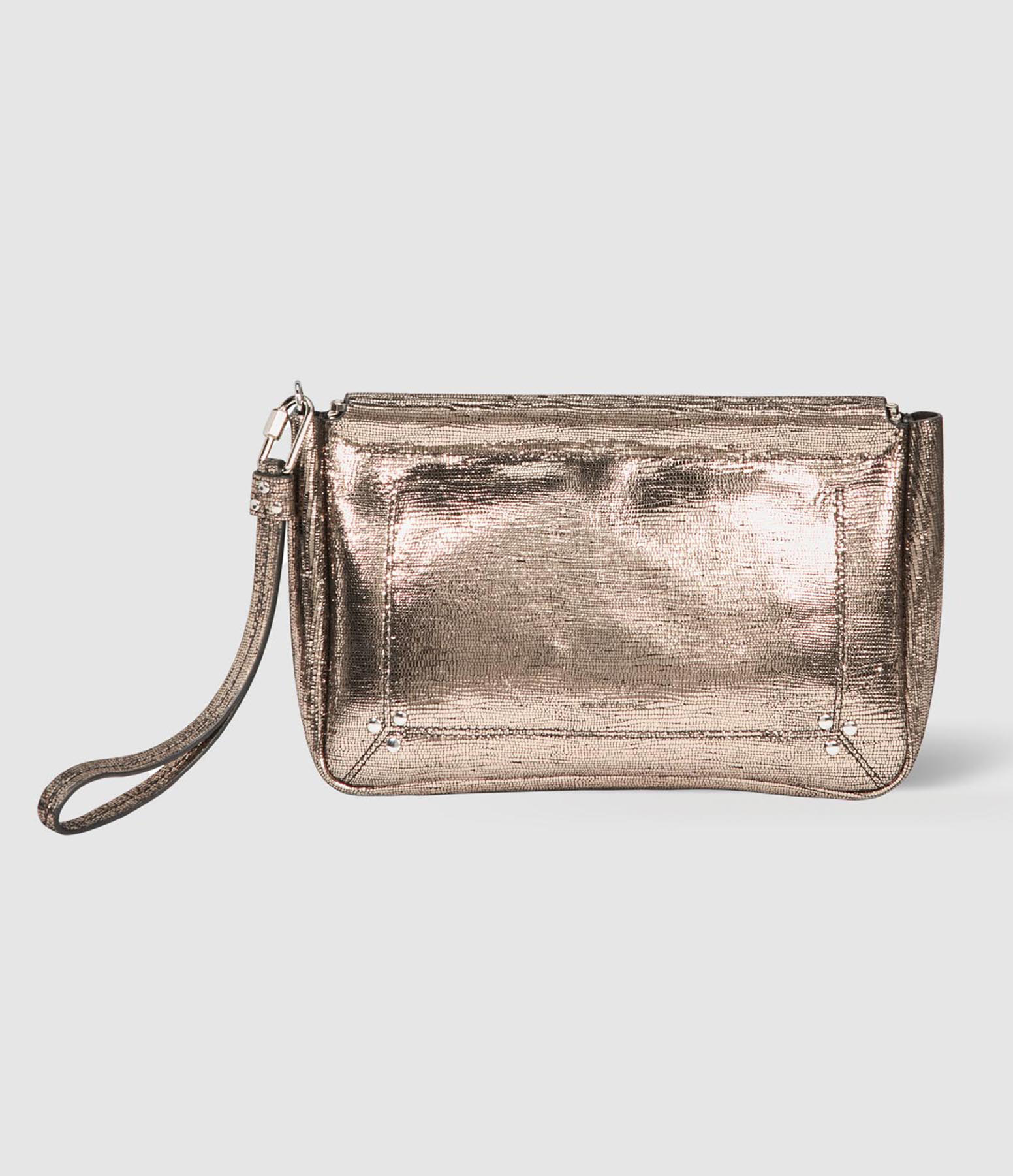 Pochette Clap L Cuir Lamé Champagne