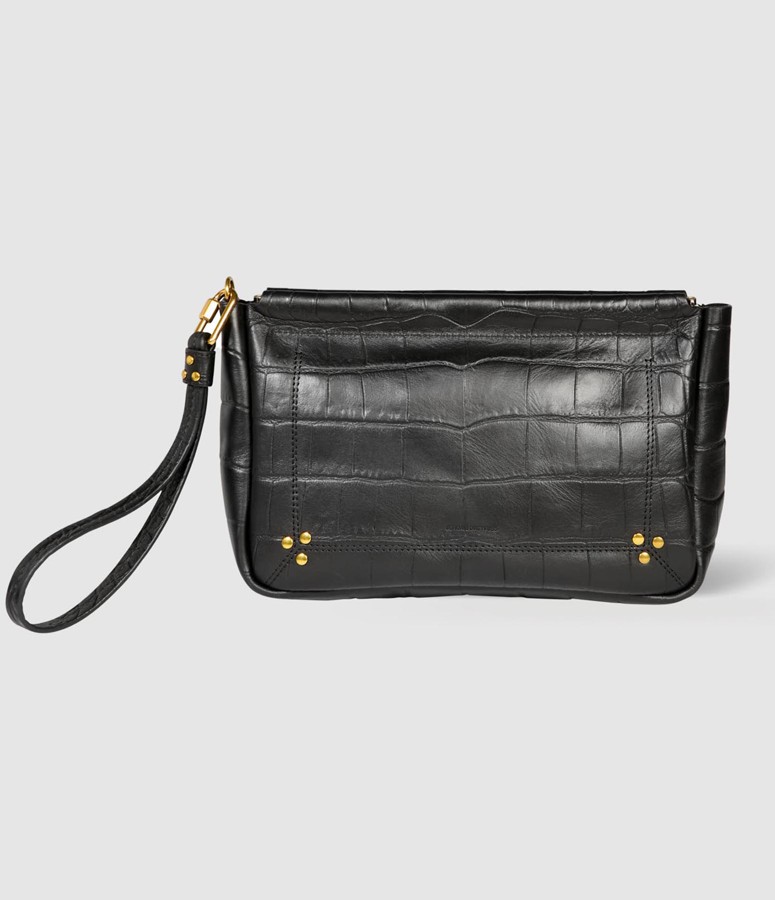 Pochette Clap L Cuir Imprimé Croco Noir