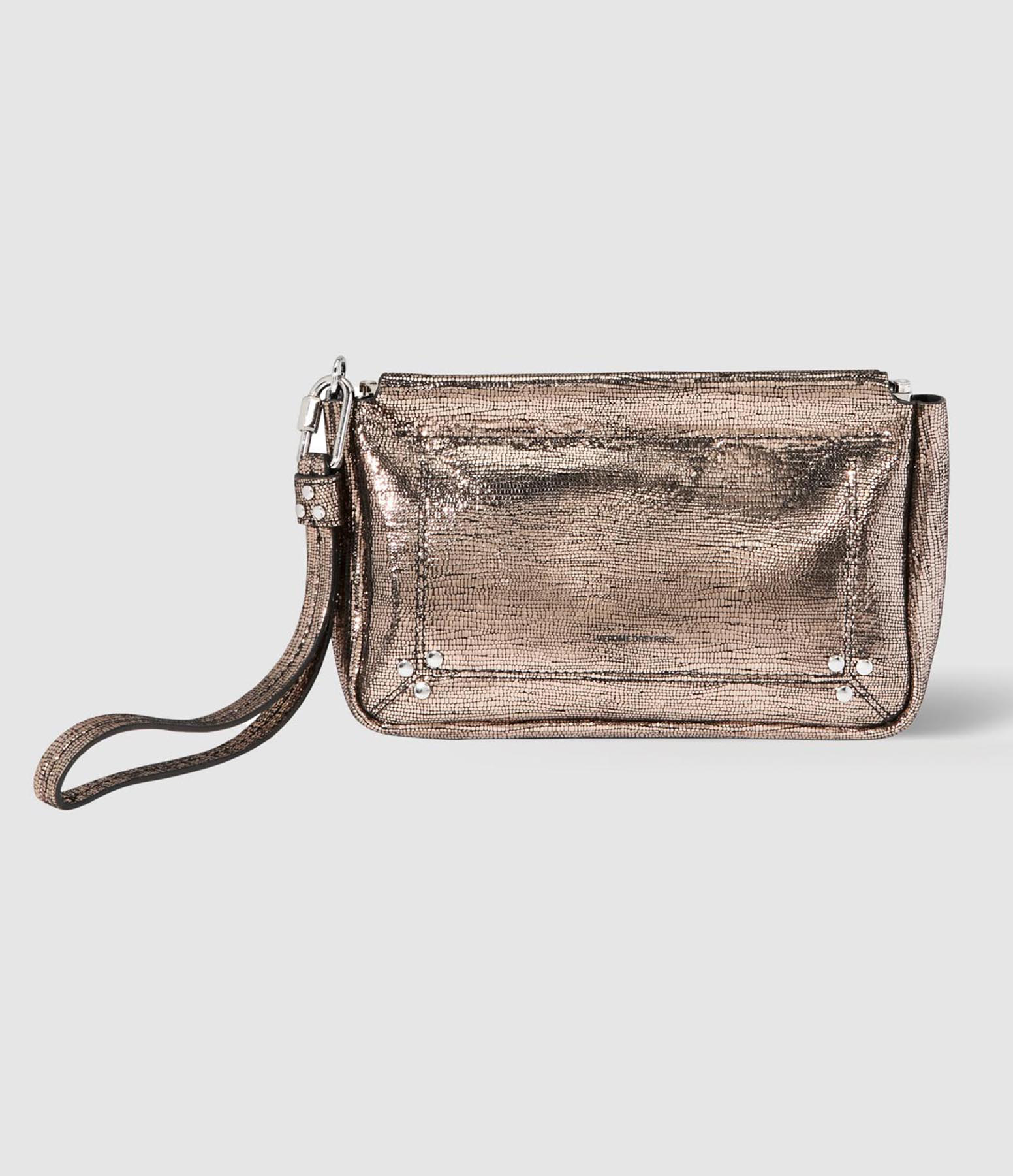Pochette Clap M Cuir Lamé Champagne