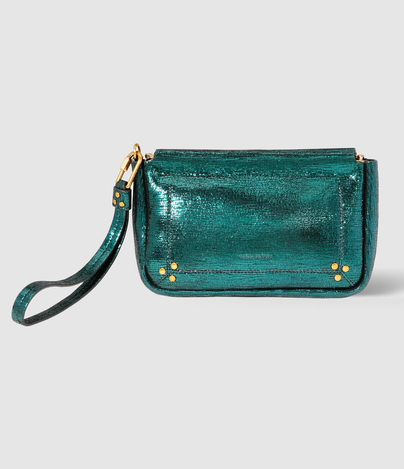 Pochette Clap M Cuir Lamé Vert