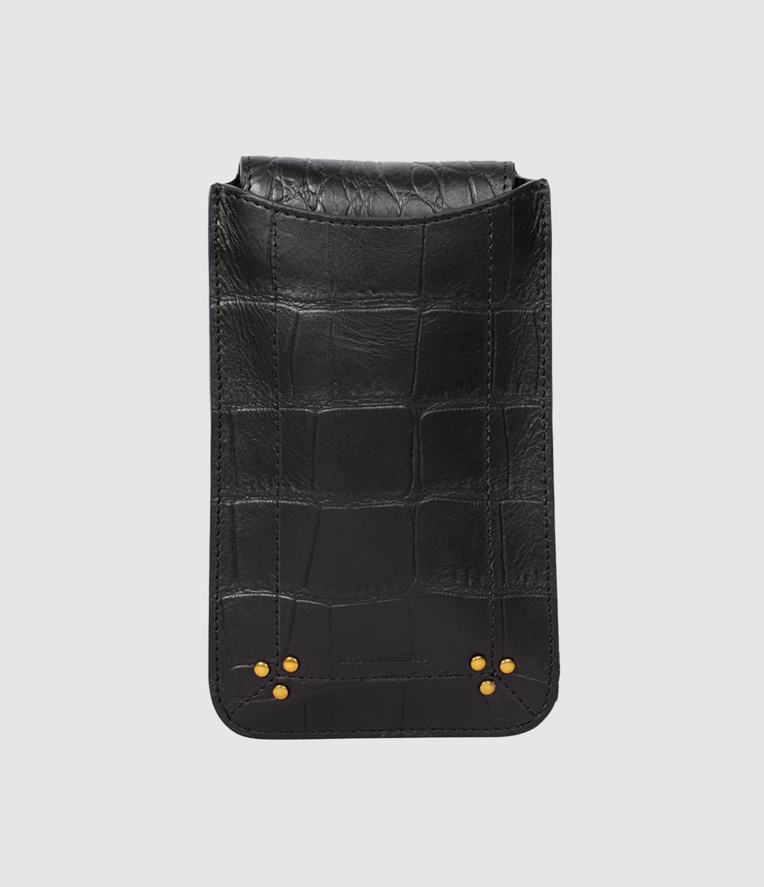 Porte-téléphone Cuir Imprimé Croco Noir