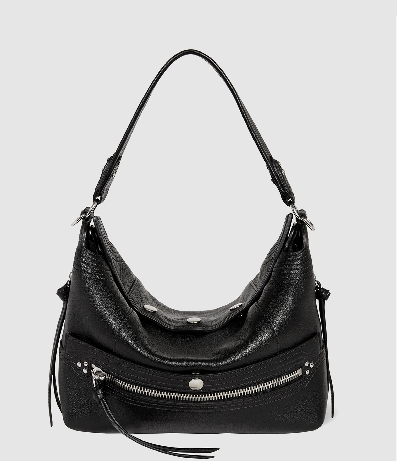 Sac Lucky Hobo Cuir Noir Silver