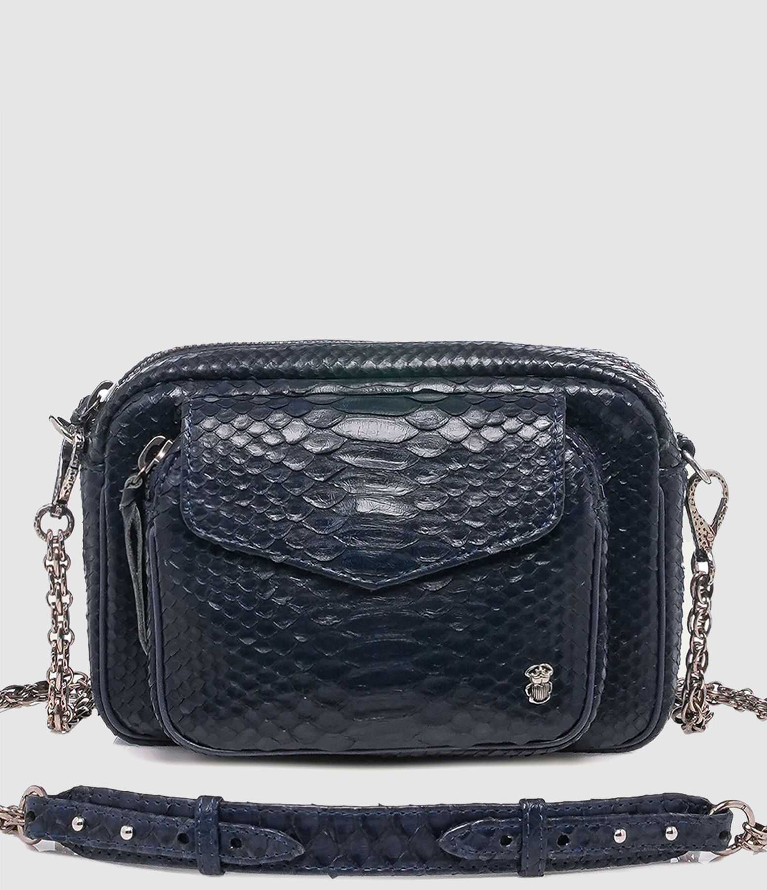 Sac Big Charly Python Navy Argentée 