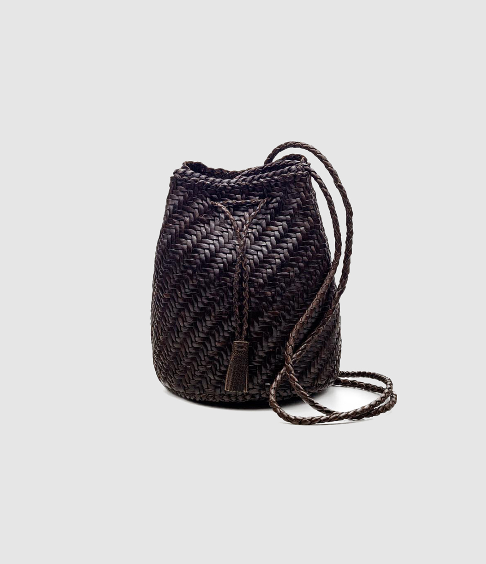 Sac Pompom Double Jump Cuir Dark Brown