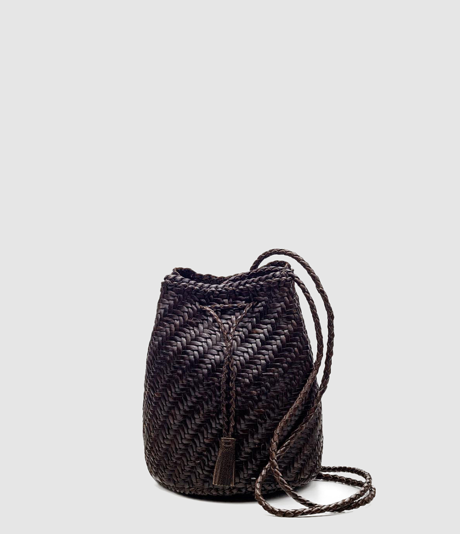 Sac Pompom Double Jump Cuir Dark Brown