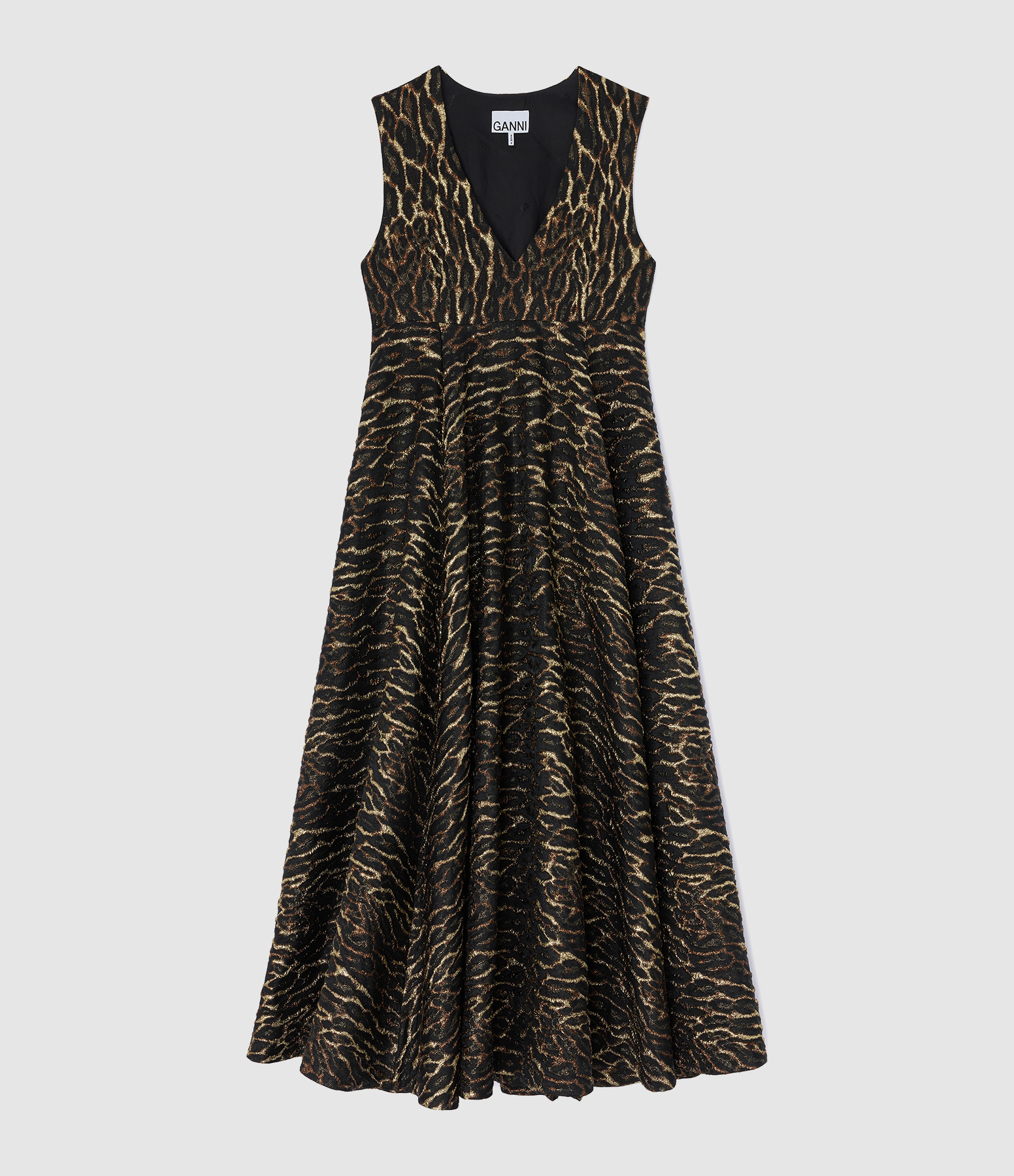 Robe Metallic Cloque V-neck Antique Bronze