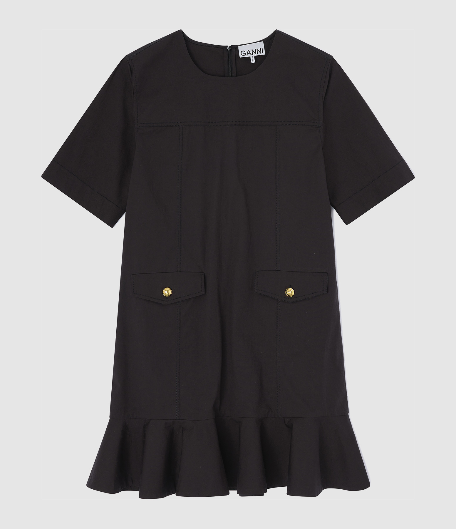 Robe Stretch Cotton w. Frill Noir