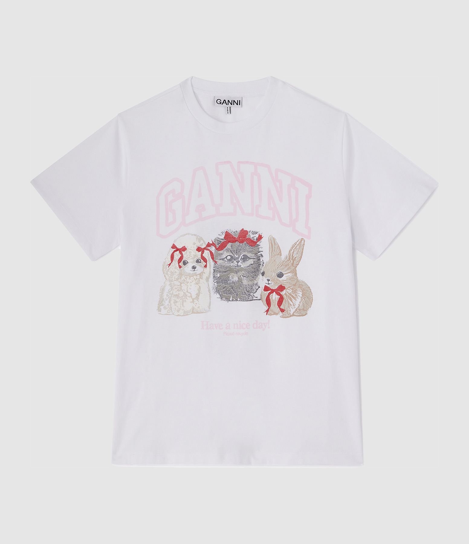 T-Shirt Basic Cotton Jersey Cute Animals Bright White