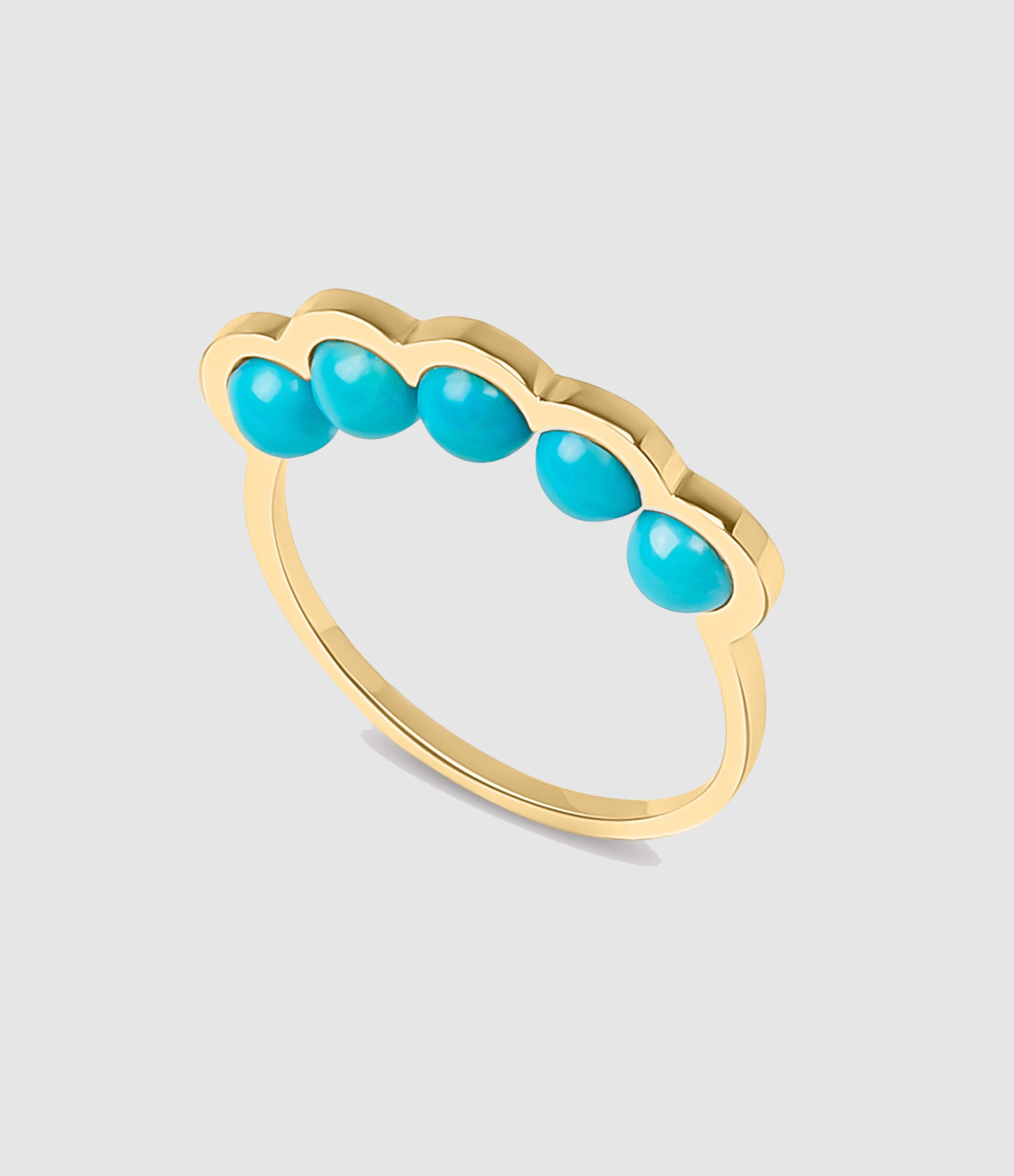 Bague Coco Beach Cinq Perles Turquoises Or Jaune