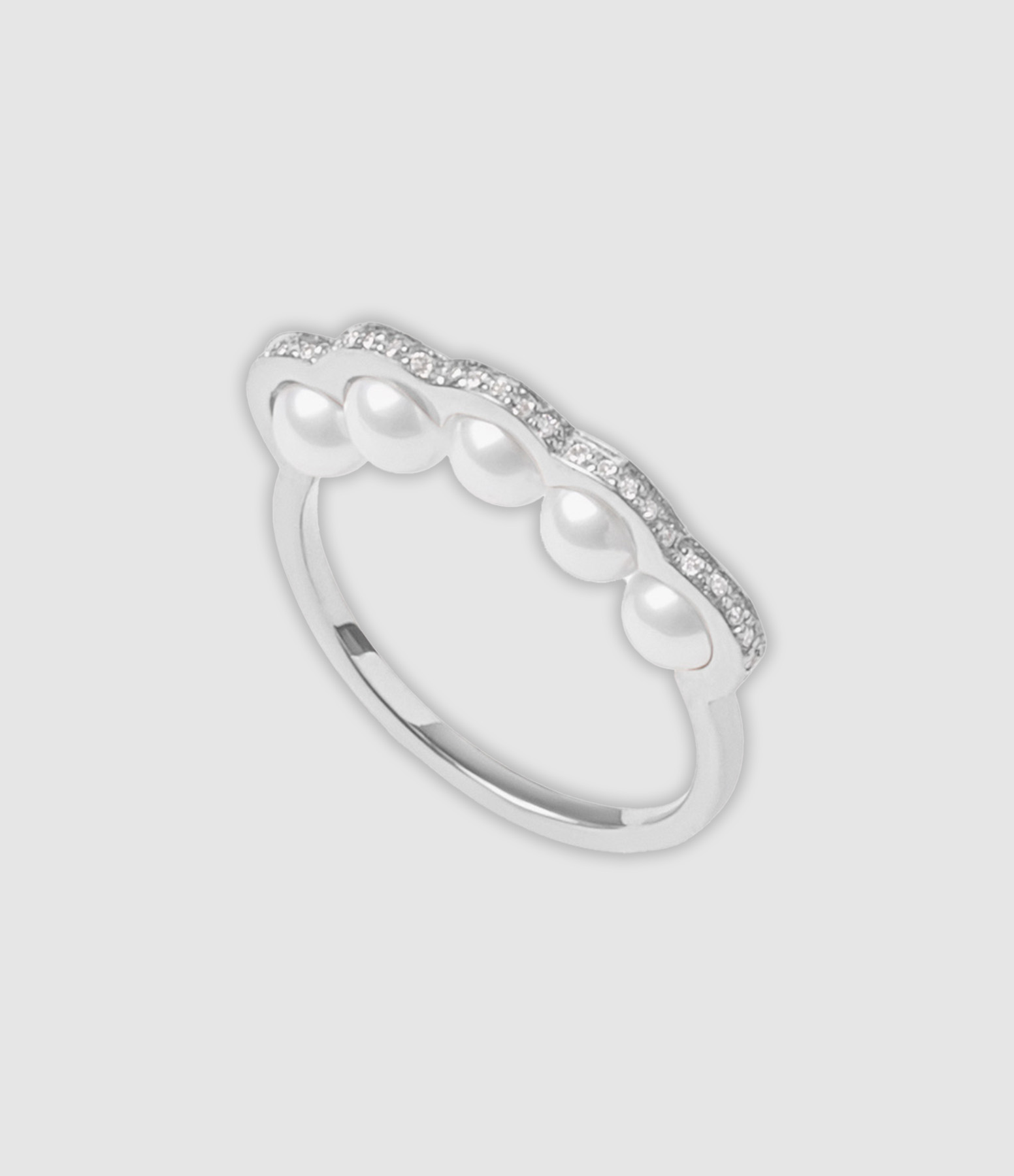 Bague Coco Beach Cinq Perles de Culture Or Blanc Diamants