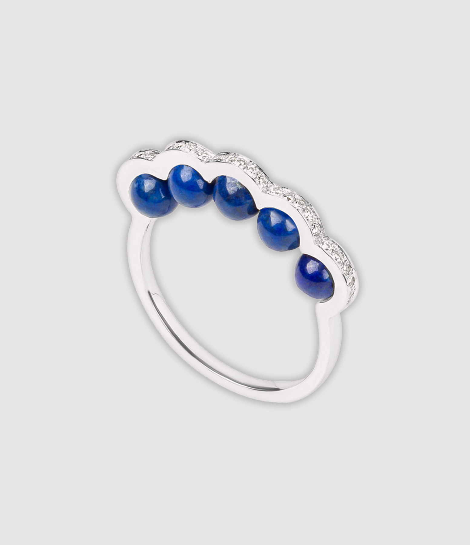 Bague Coco Beach Cinq Perles Lapis Lazuli Or Blanc Diamants