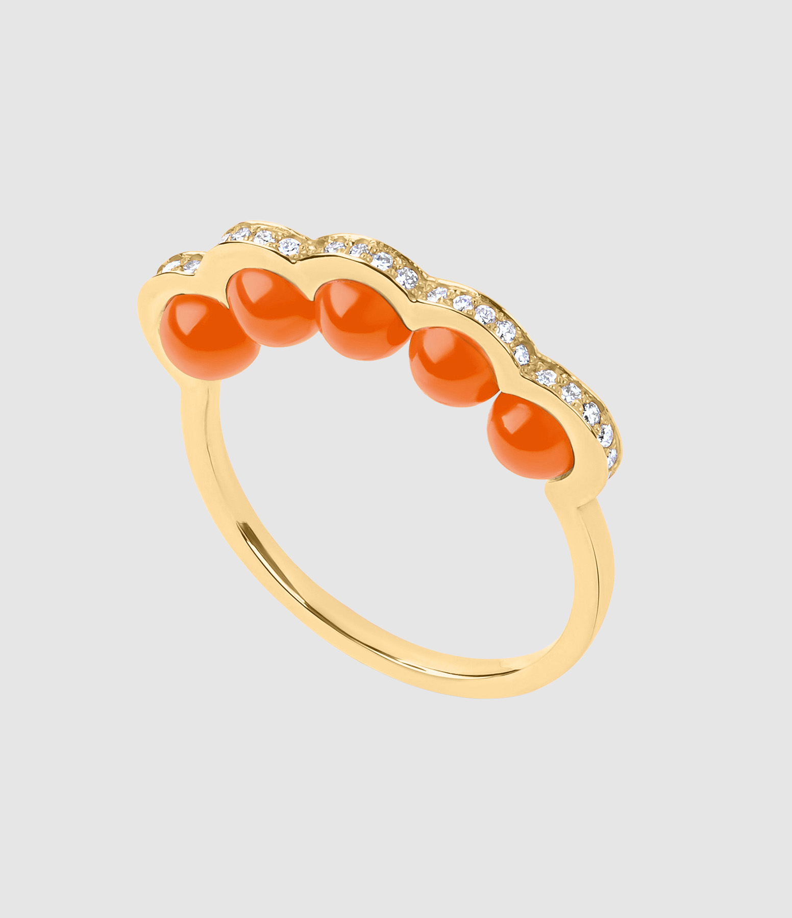 Bague Coco Beach Cinq Perles Corail Or Jaune Diamants