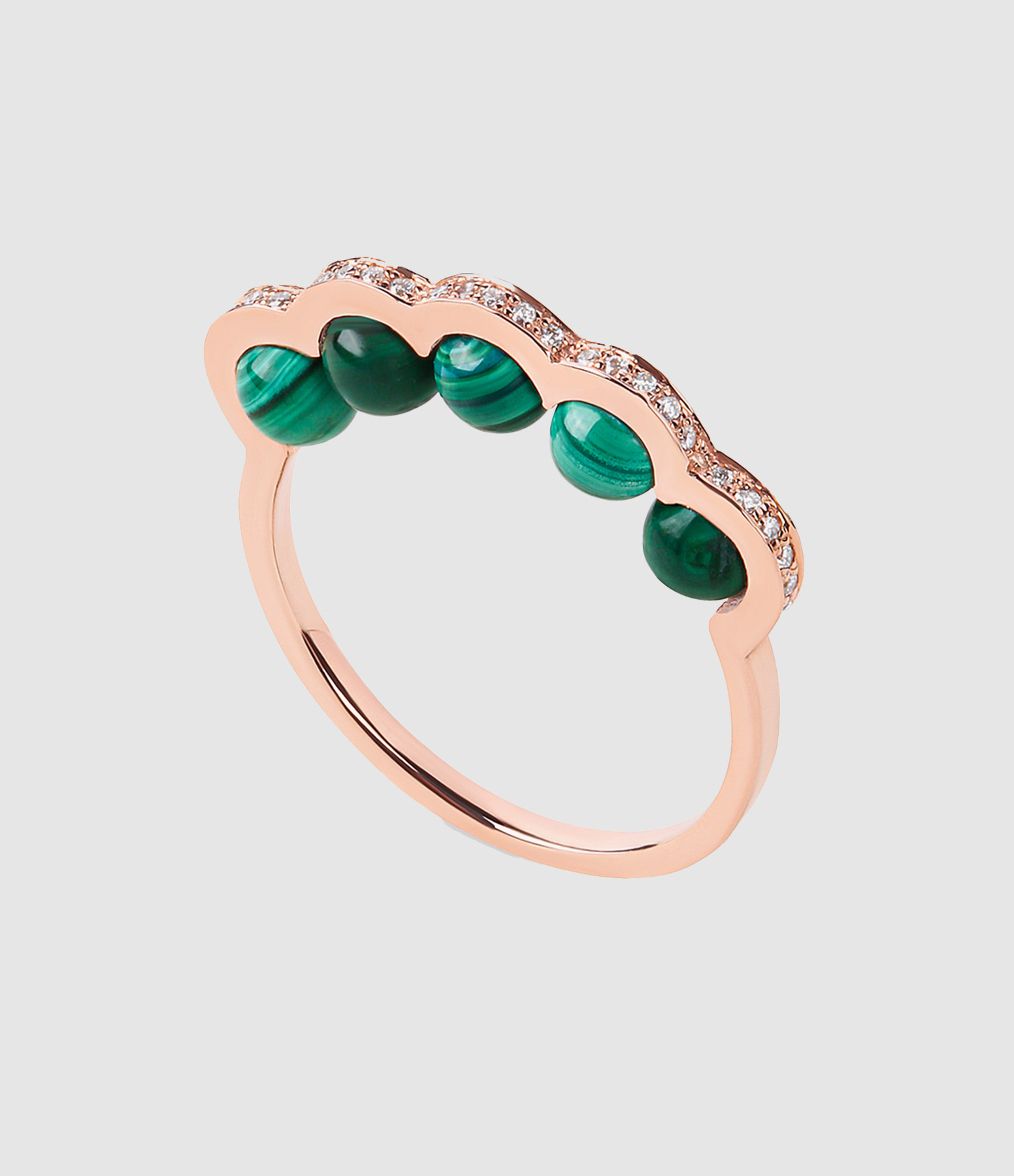 Bague Coco Beach Cinq Perles Malachites Or Rose Diamants