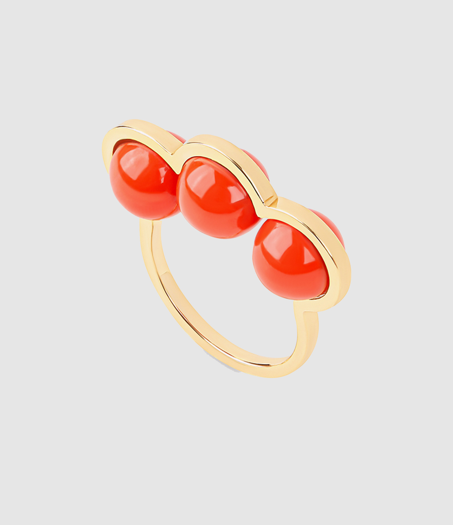 Bague Réserve Trois Perles Corail Or Jaune