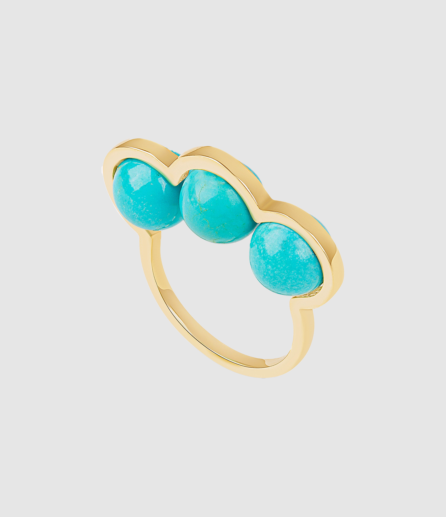 Bague Réserve Trois Perles Turquoises Or Jaune