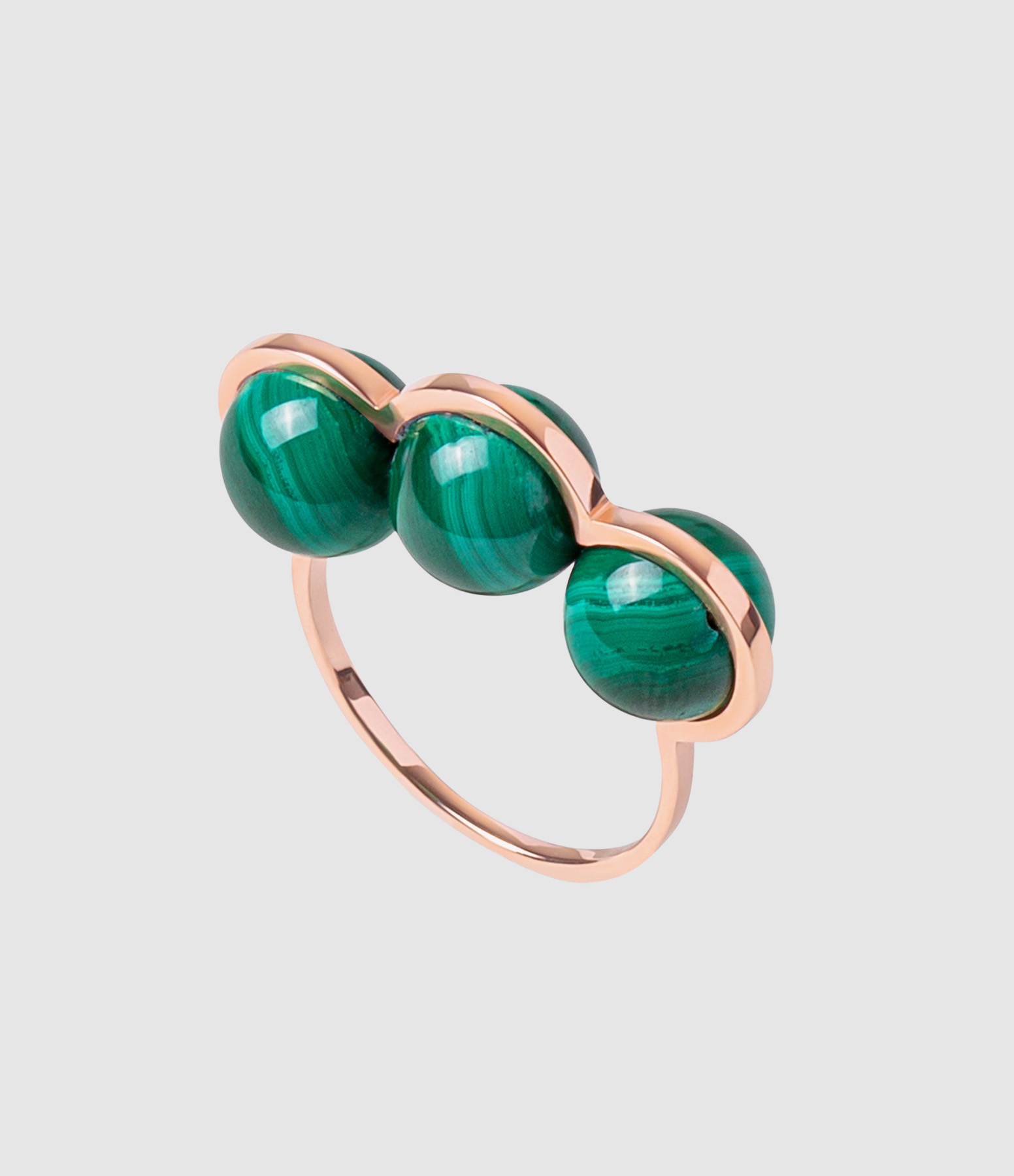 Bague Réserve Trois Perles Malachites Or Rose