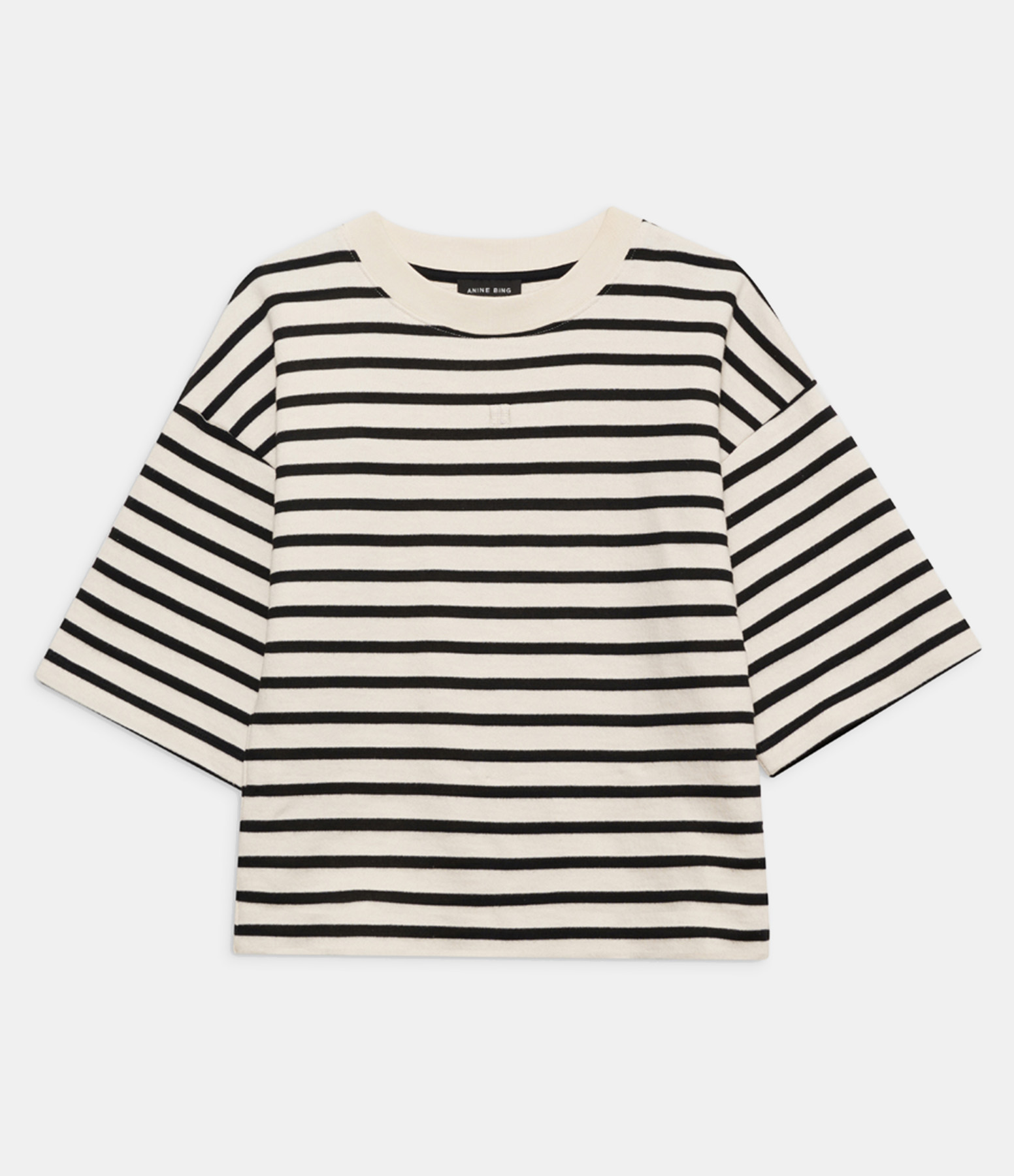 Tee-shirt Myers Cropped Stripe French Terry White/Black