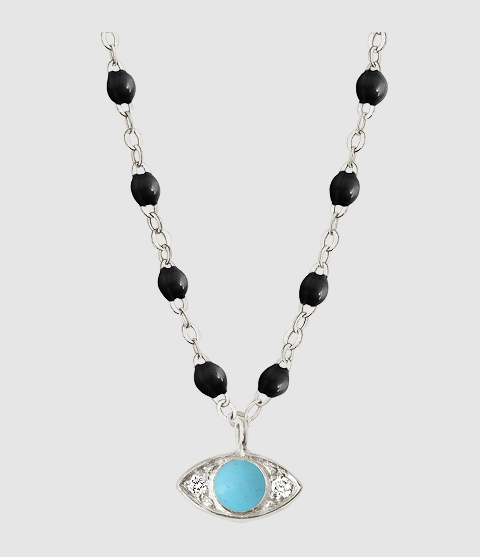 Collier Eye Diamants Turquoise Résine Or Blanc