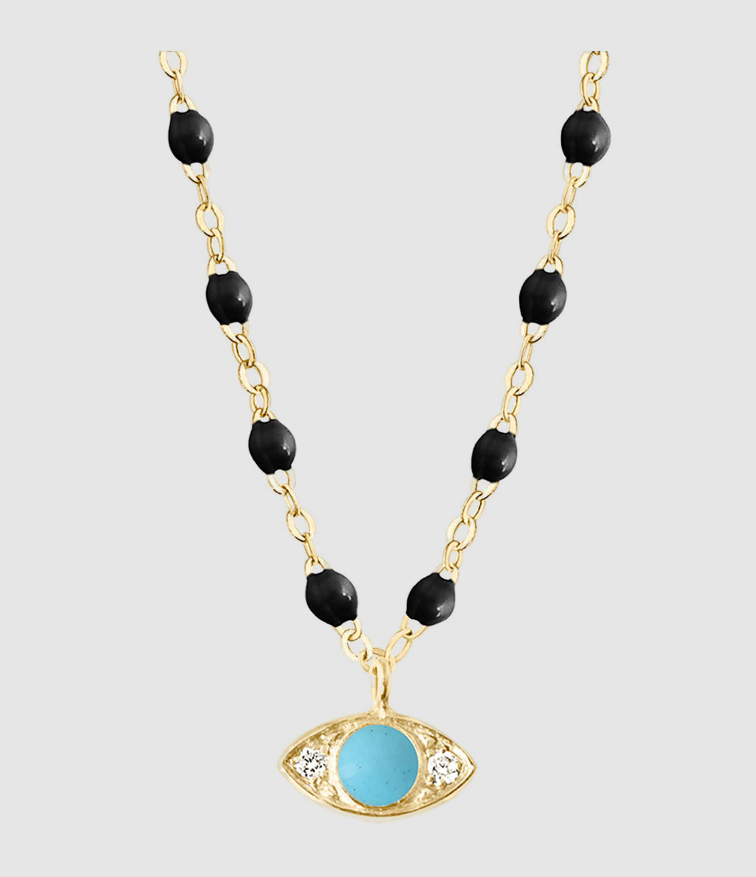 Collier Eye Diamants Turquoise Résine Or Jaune